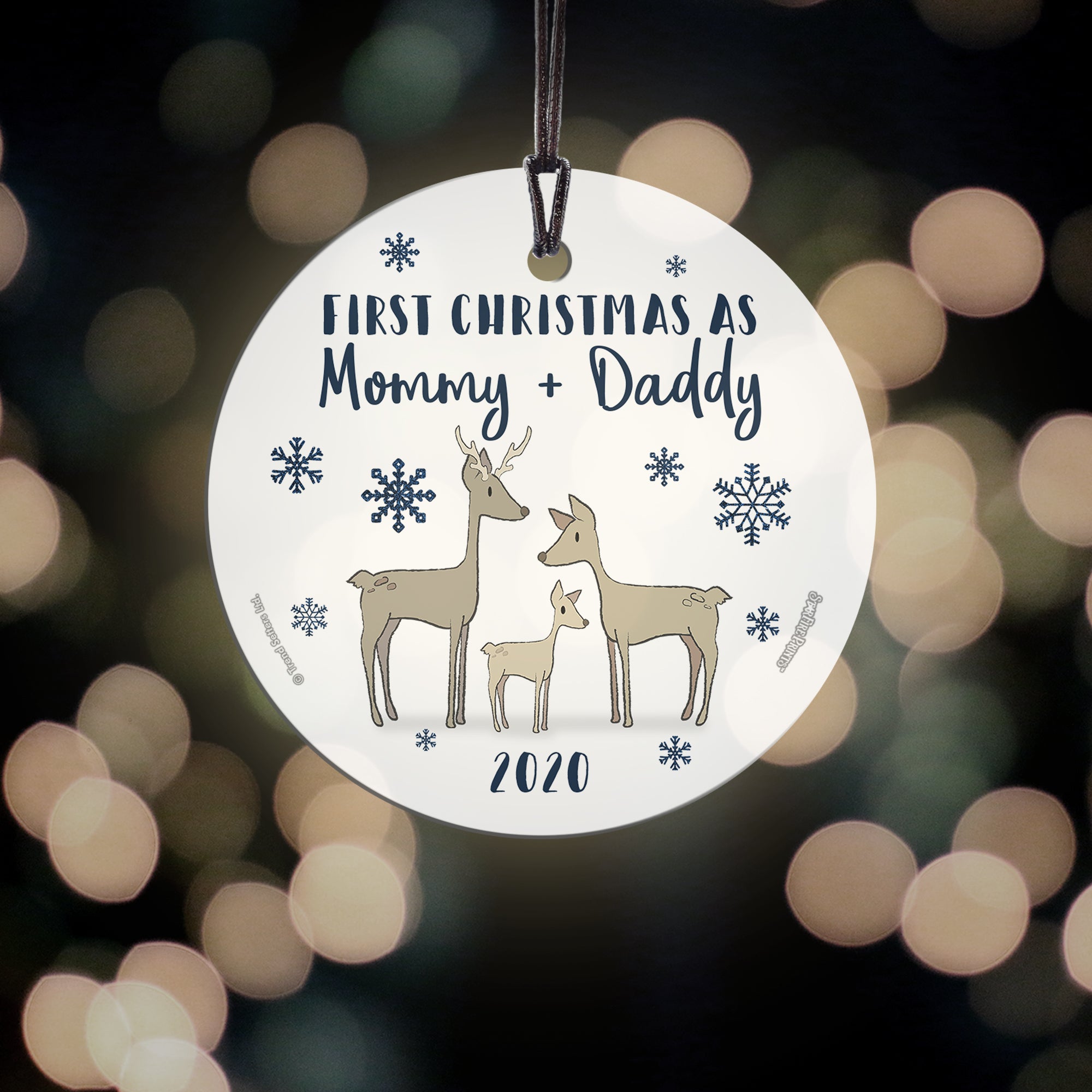 Christmas Collection (First Christmas as Mommy and Daddy Deer - Personalized) StarFire Prints Hanging Glass Print SPCIR1077