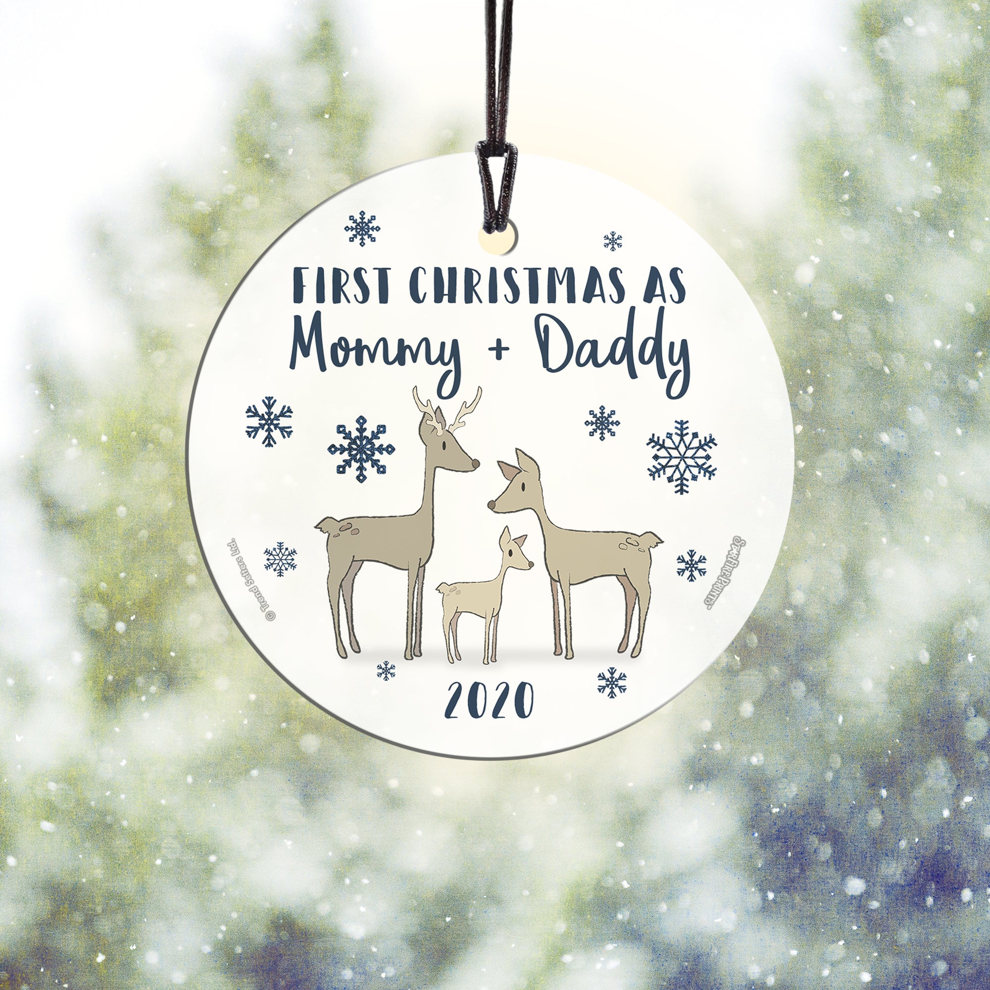 Christmas Collection (First Christmas as Mommy and Daddy Deer - Personalized) StarFire Prints Hanging Glass Print SPCIR1077