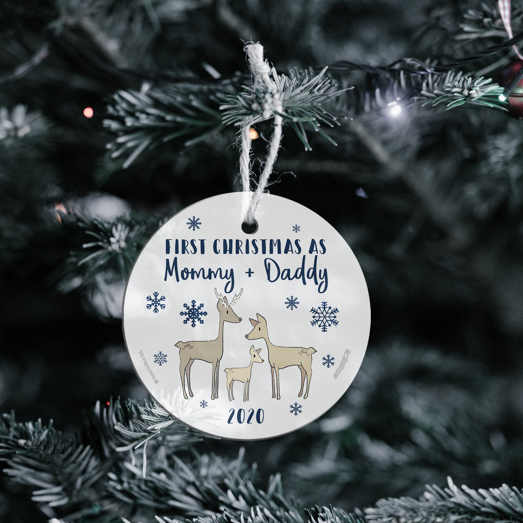 Christmas Collection (First Christmas as Mommy and Daddy Deer - Personalized) StarFire Prints Hanging Glass Print SPCIR1077