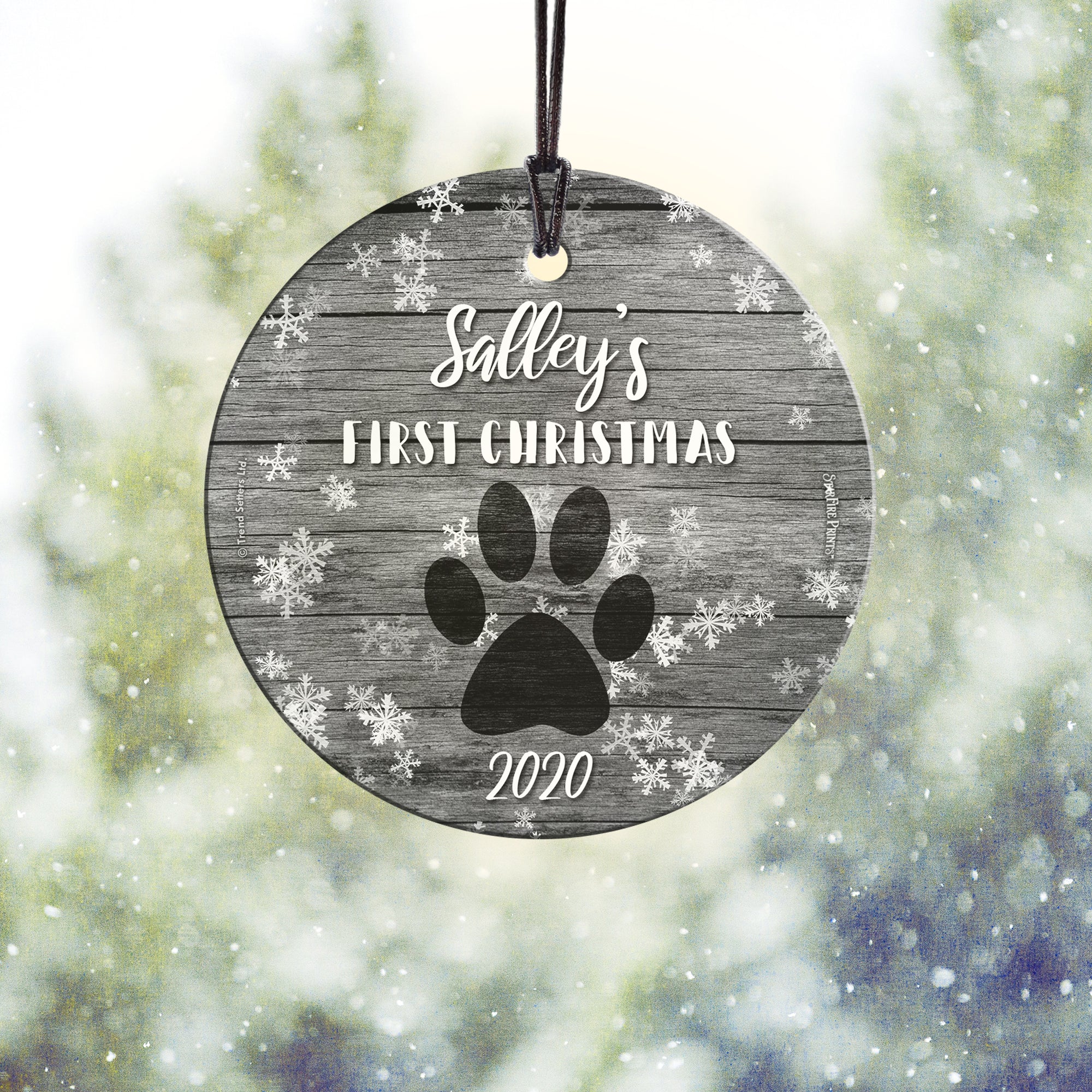 Christmas Collection (Dog’s First Christmas – Personalize with Name) StarFire Prints Hanging Glass Print