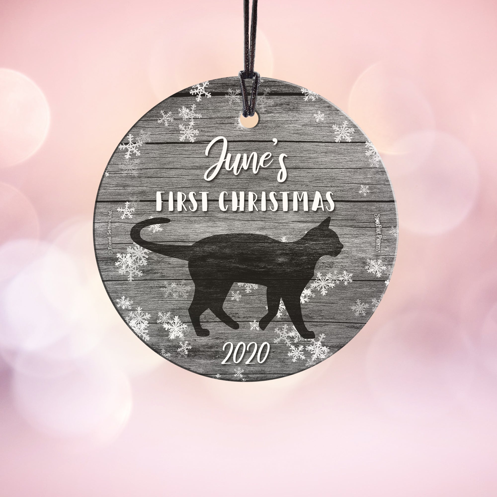 Christmas Collection (Cat's First Christmas - Personalized) StarFire Prints Hanging Glass Print SPCIR1083