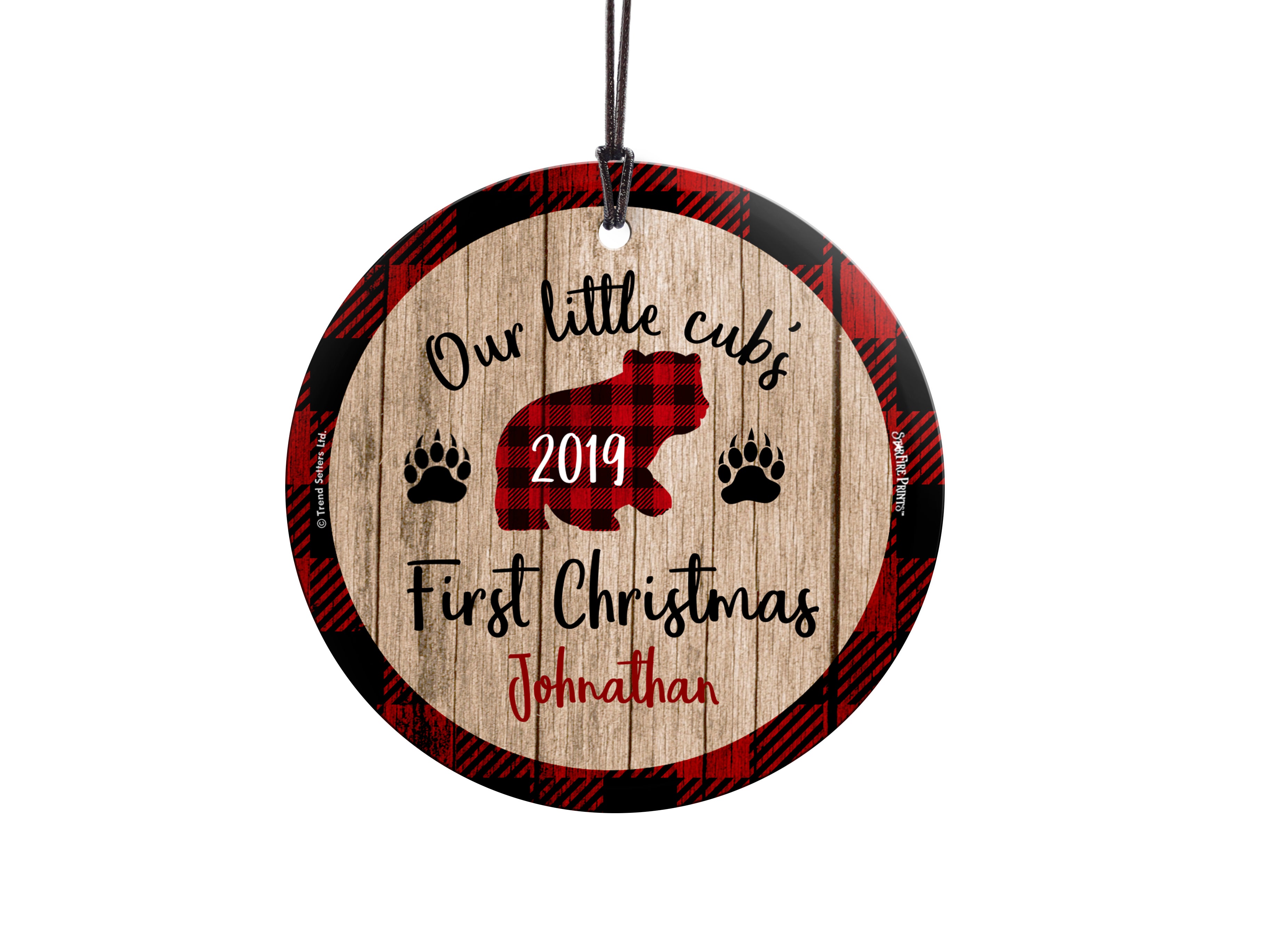 Christmas Collection (Baby's First Christmas - Little Cub) StarFire Prints Hanging Glass Print