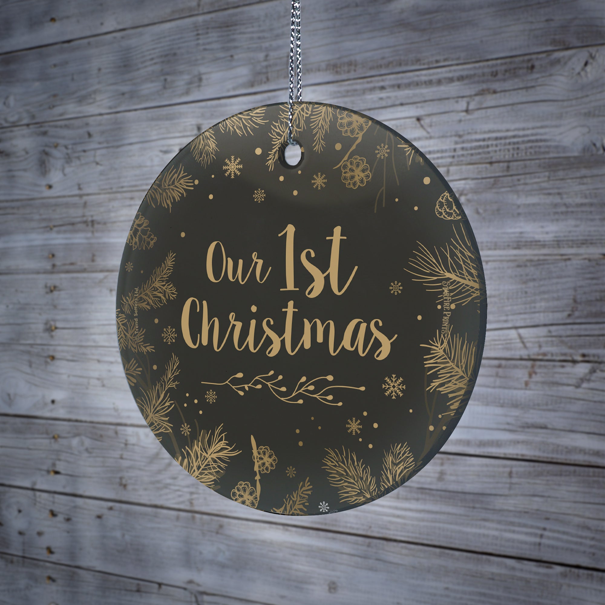 Christmas Collection (Christmas Gold - Personalized) StarFire Prints Hanging Glass Print SPCIR1135