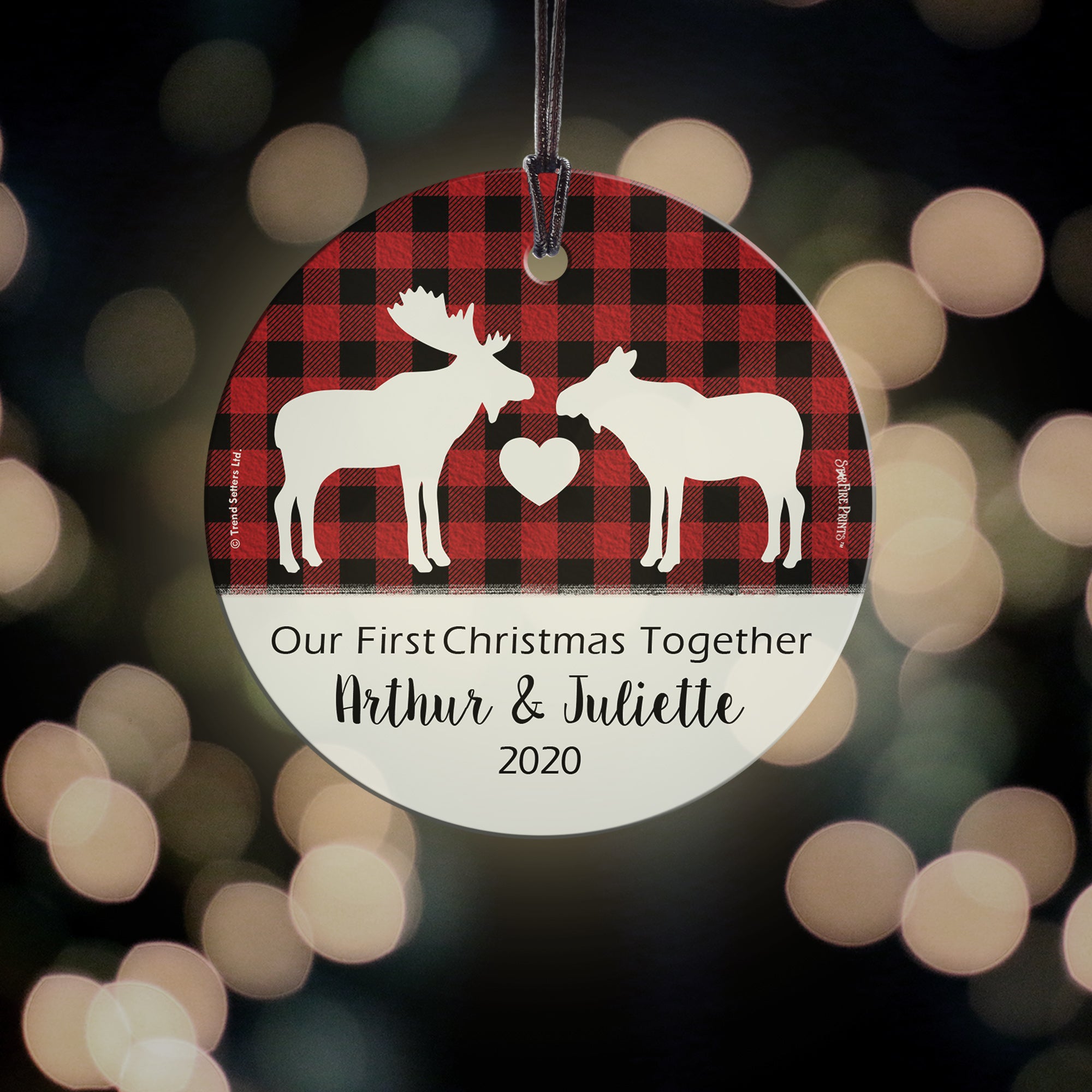 Christmas Collection (Moose Christmas - Personalized) StarFire Prints Hanging Glass Print SPCIR1147