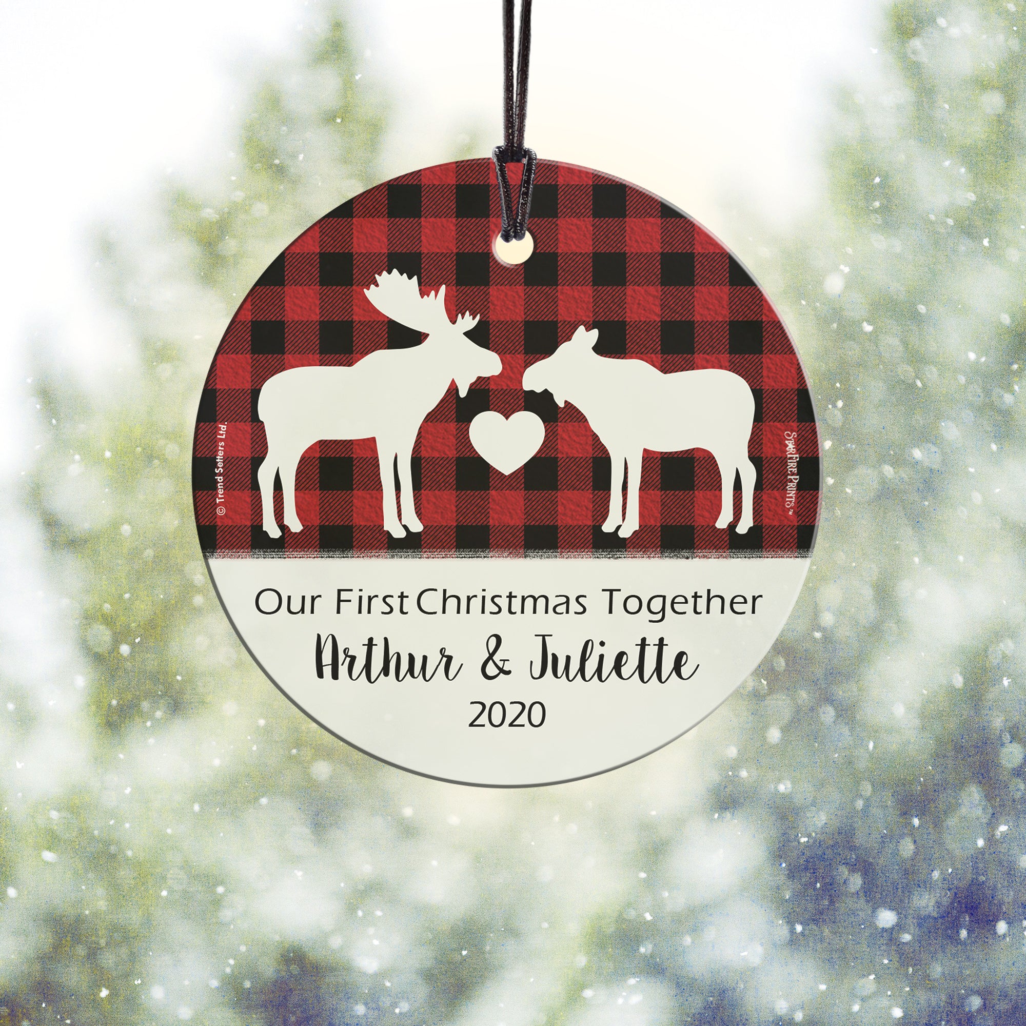 Christmas Collection (Moose Christmas - Personalized) StarFire Prints Hanging Glass Print SPCIR1147