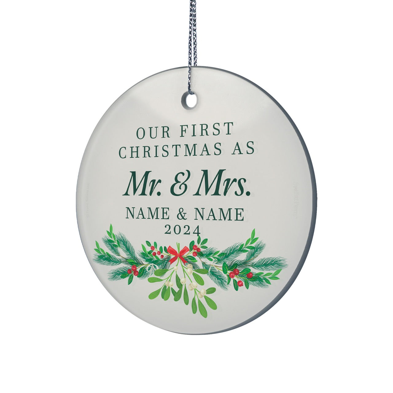 Trend Setters Original (Our First Mistletoe - Personalized) StarFire Prints Hanging Glass Print SPCIR1338