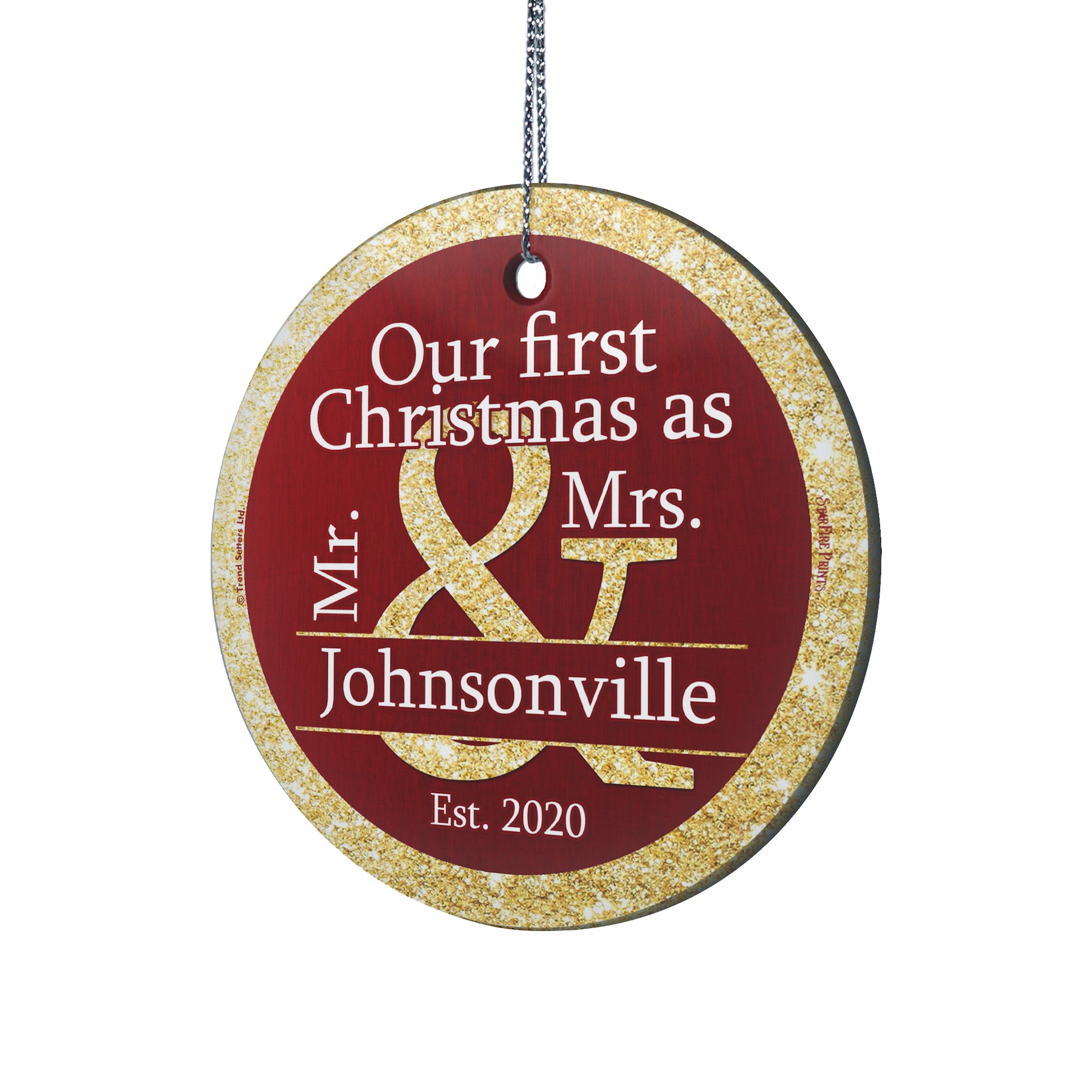 Christmas Collection (Our First - Maroon Personalized) StarFire Prints Hanging Glass Print SPCIR584