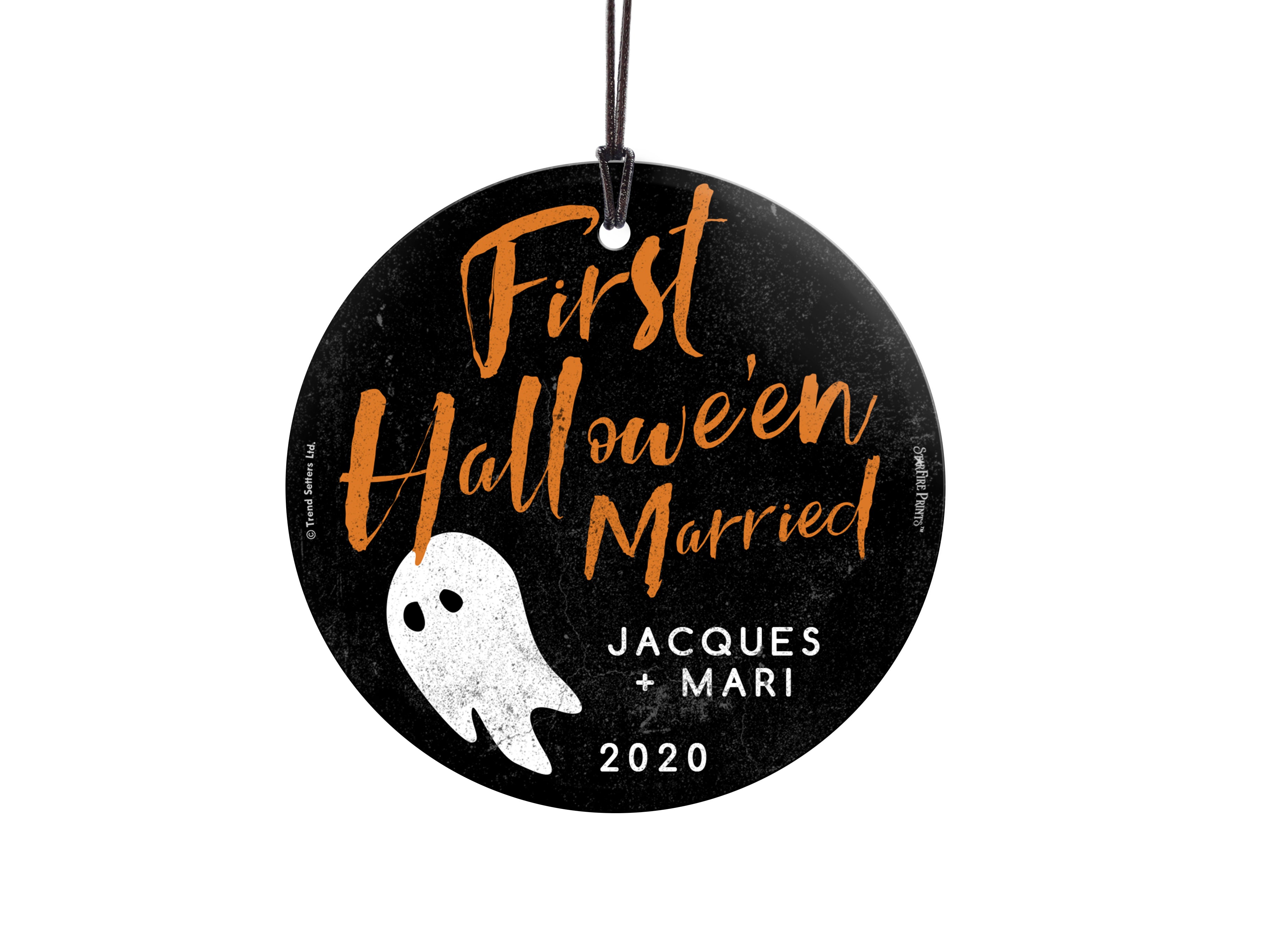 Halloween Collection (First Halloween Married Ghost - Personalize with Name) StarFire™ Prints Hanging Glass Print