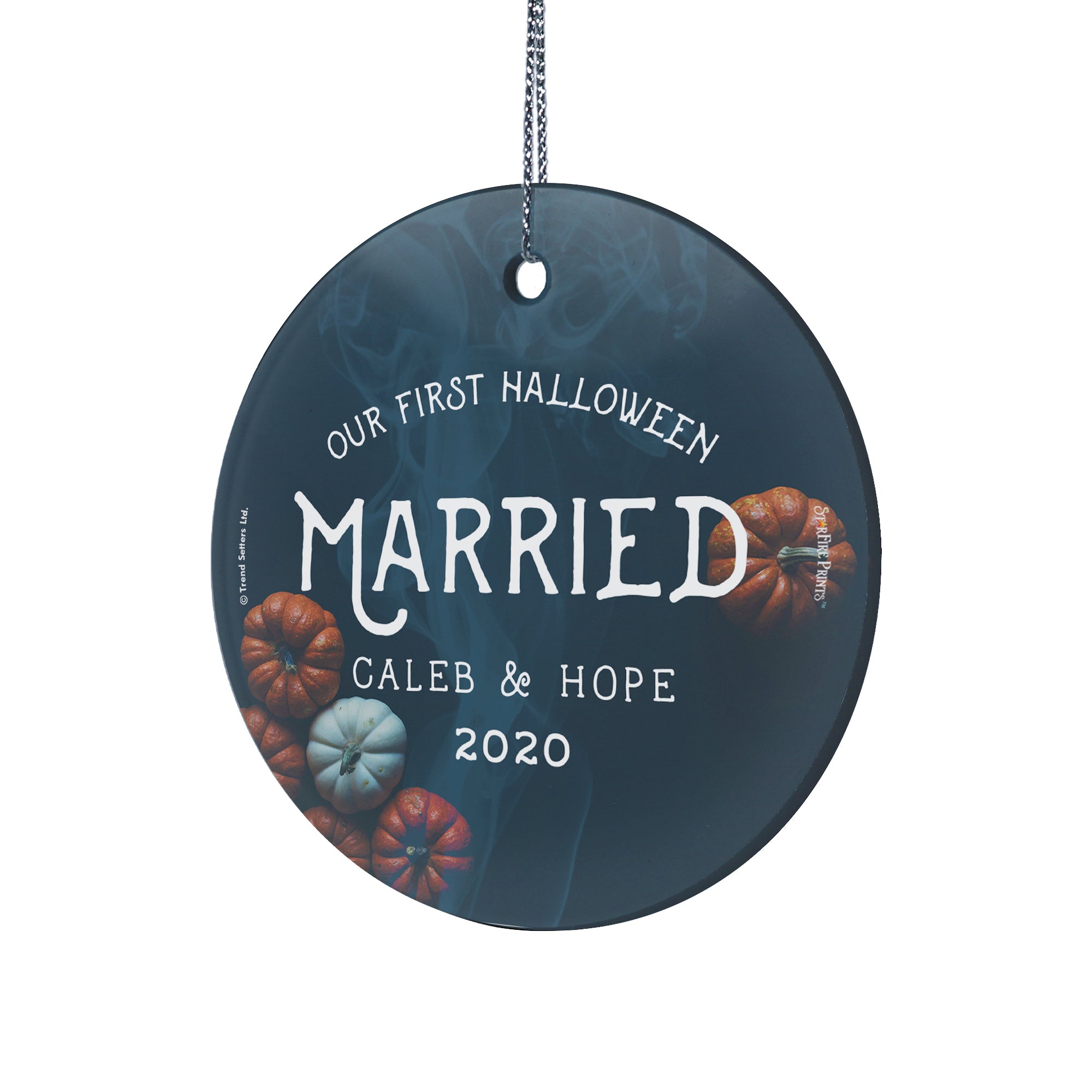 Halloween Collection (First Halloween Married Pumpkins Personalized) StarFire Prints™ Hanging Glass Print SPCIR937