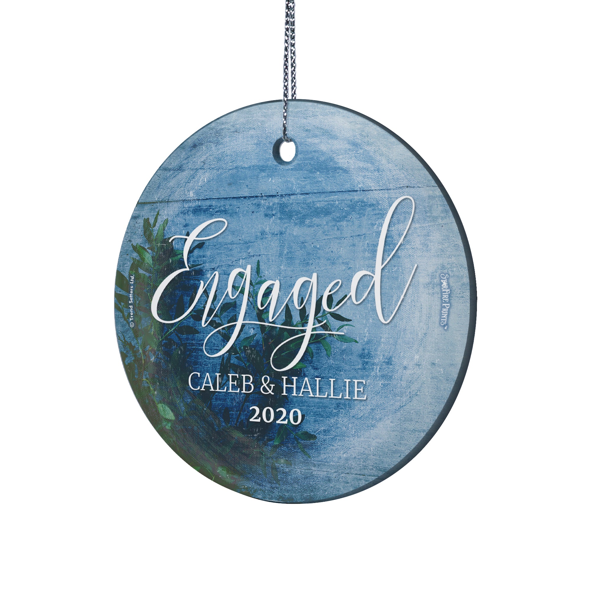 Engagement Collection (First Christmas Engaged Frosted Blue - Personalized) StarFire Prints Hanging Glass Print SPCIR941