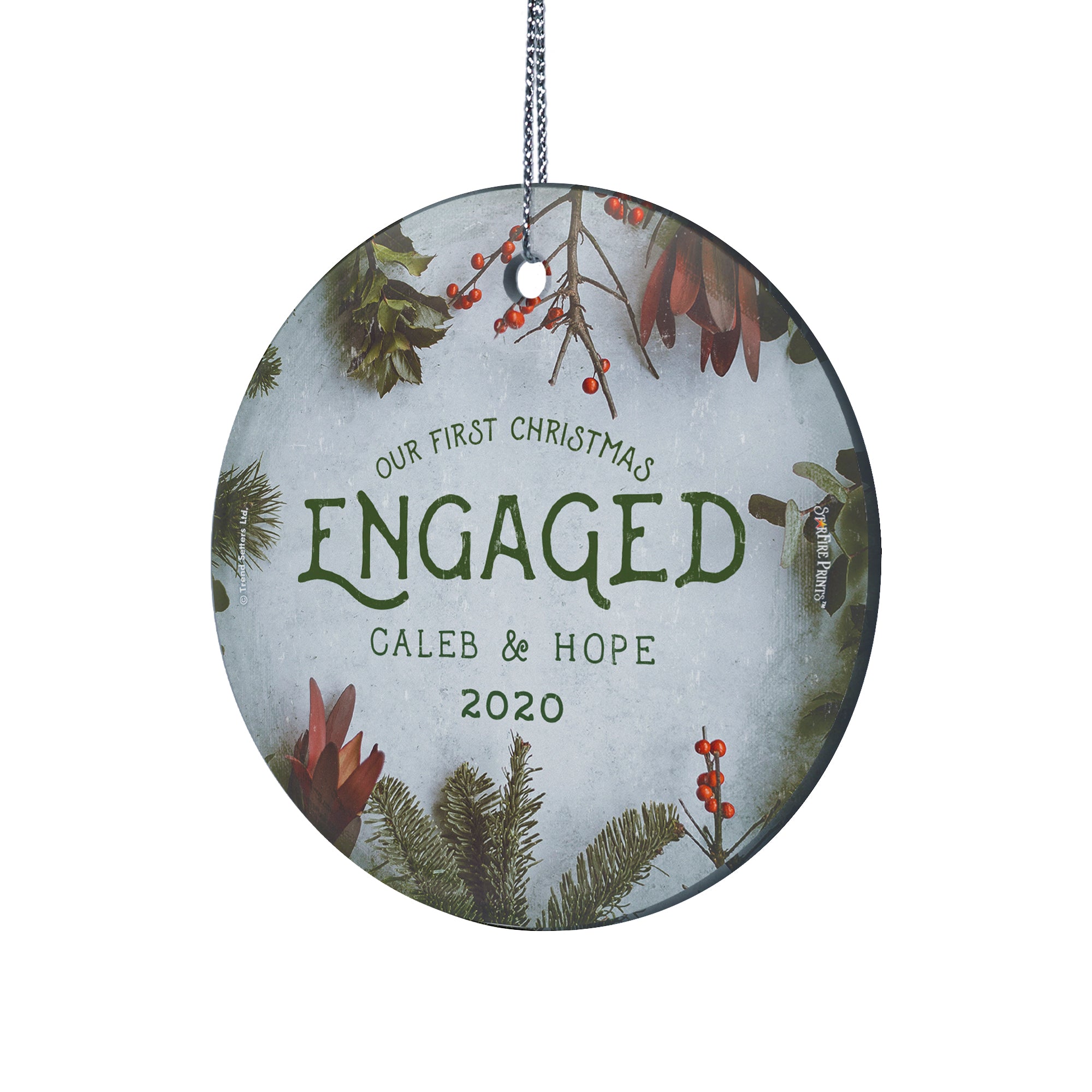 Christmas Collection (First Christmas Engaged Cranberries - Personalized) StarFire Prints Hanging Glass Print SPCIR943