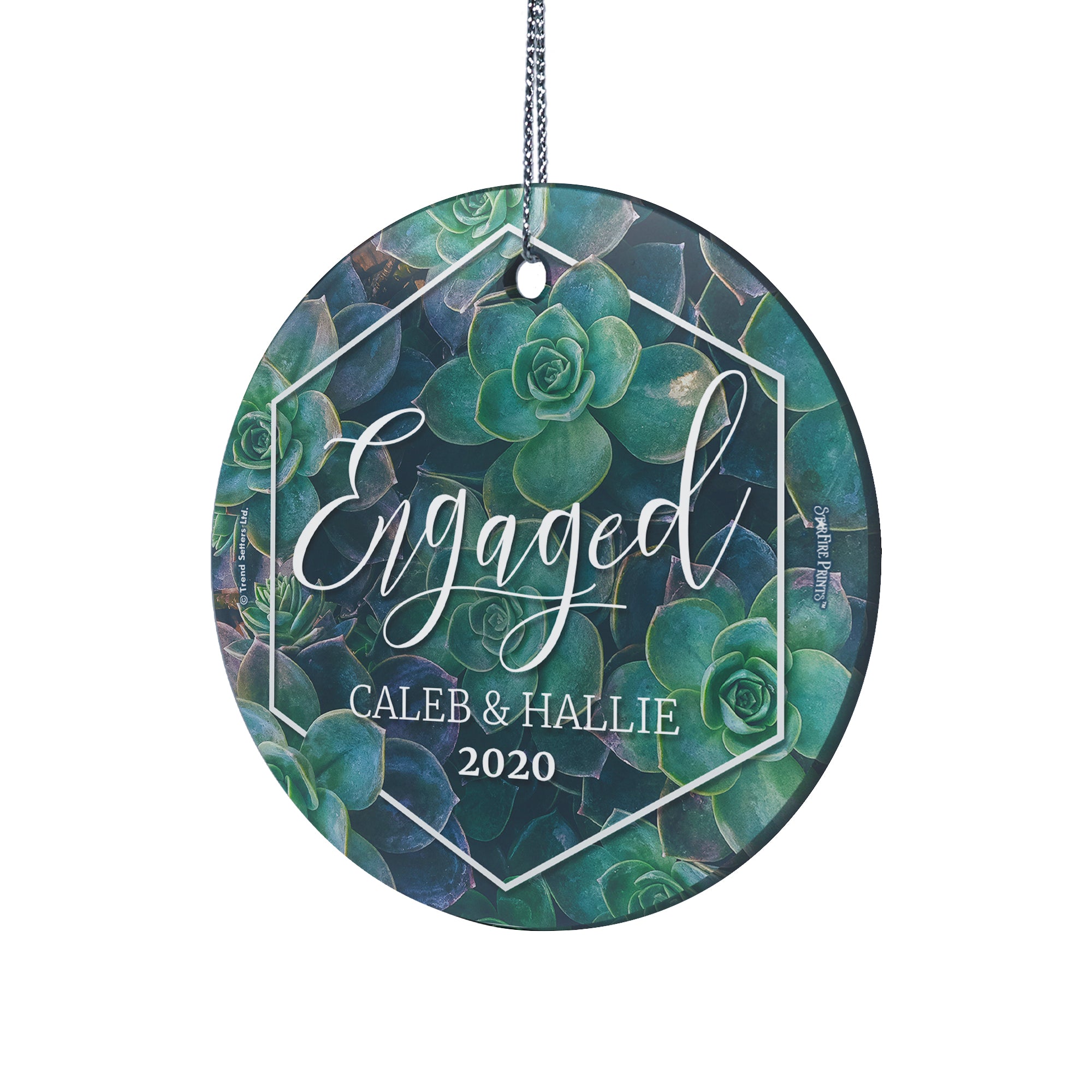 Engagement Collection (First Christmas Engaged Succulents - Personalized) StarFire Prints Hanging Glass Print SPCIR948