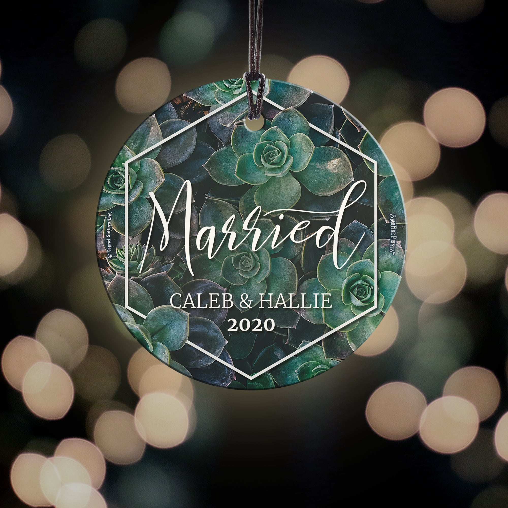 Wedding Collection (First Christmas Married Succulents - Personalized) StarFire Prints Hanging Glass Print SPCIR949
