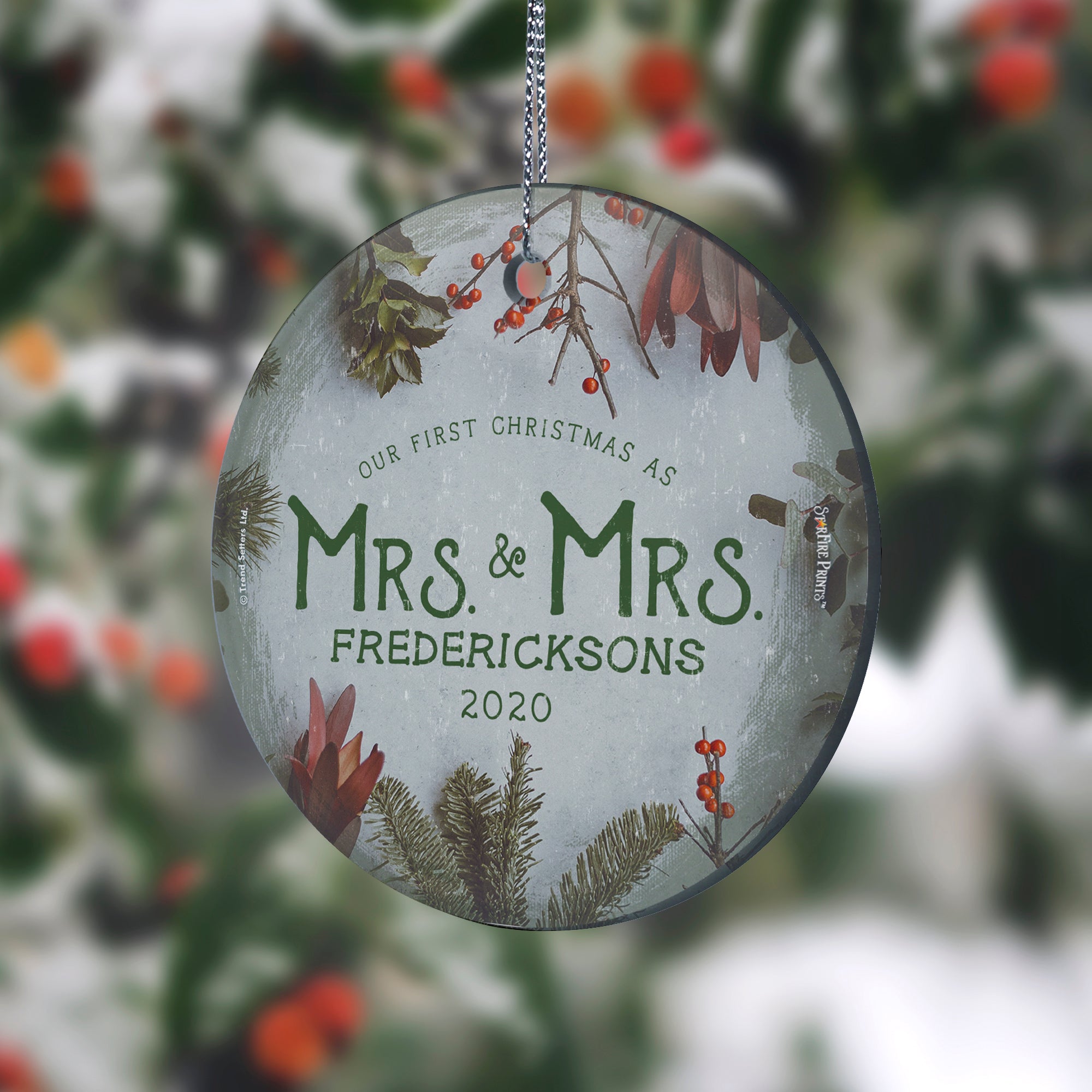 Christmas Collection (First As Mrs And Mrs Cranberries - Personalized) StarFire Prints Hanging Glass Print SPCIR965