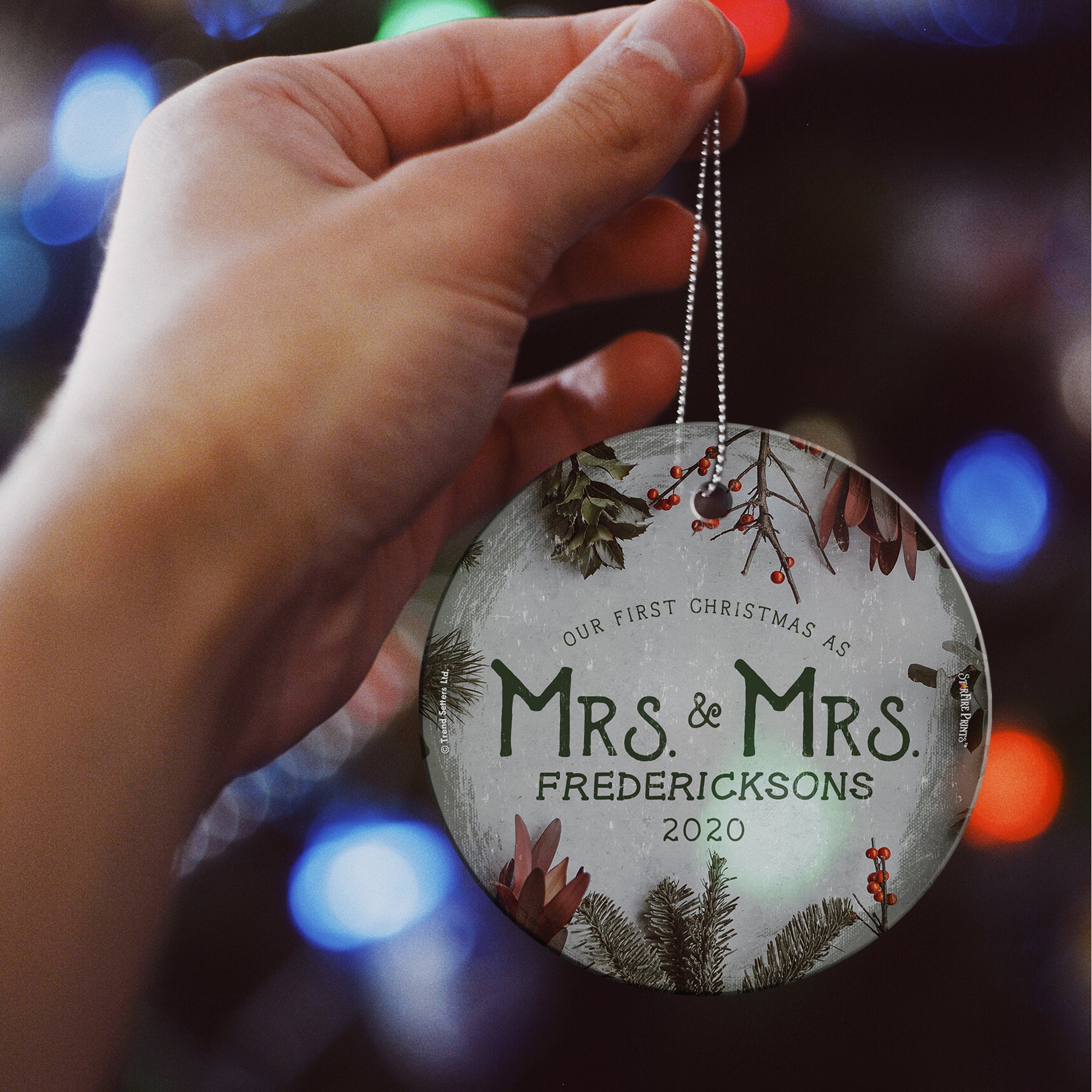 Christmas Collection (First As Mrs And Mrs Cranberries - Personalized) StarFire Prints Hanging Glass Print SPCIR965