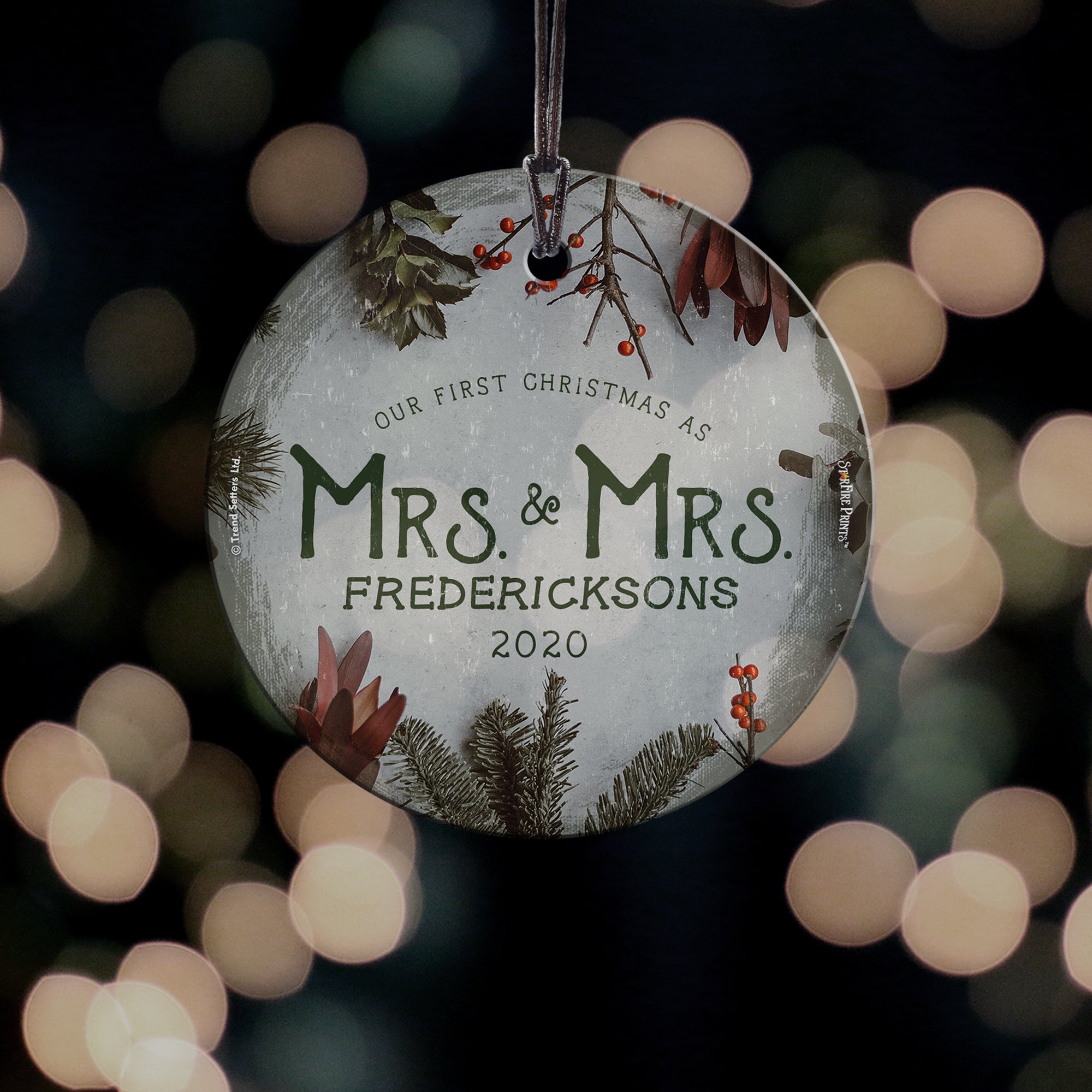 Christmas Collection (First As Mrs And Mrs Cranberries - Personalized) StarFire Prints Hanging Glass Print SPCIR965