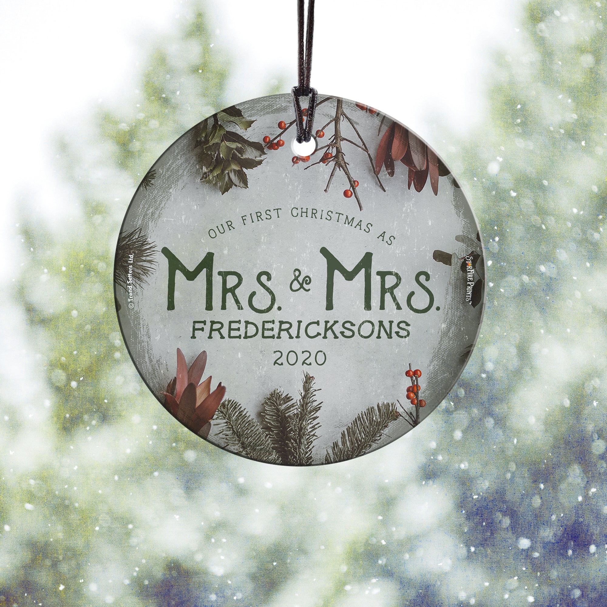 Christmas Collection (First As Mrs And Mrs Cranberries - Personalized) StarFire Prints Hanging Glass Print SPCIR965