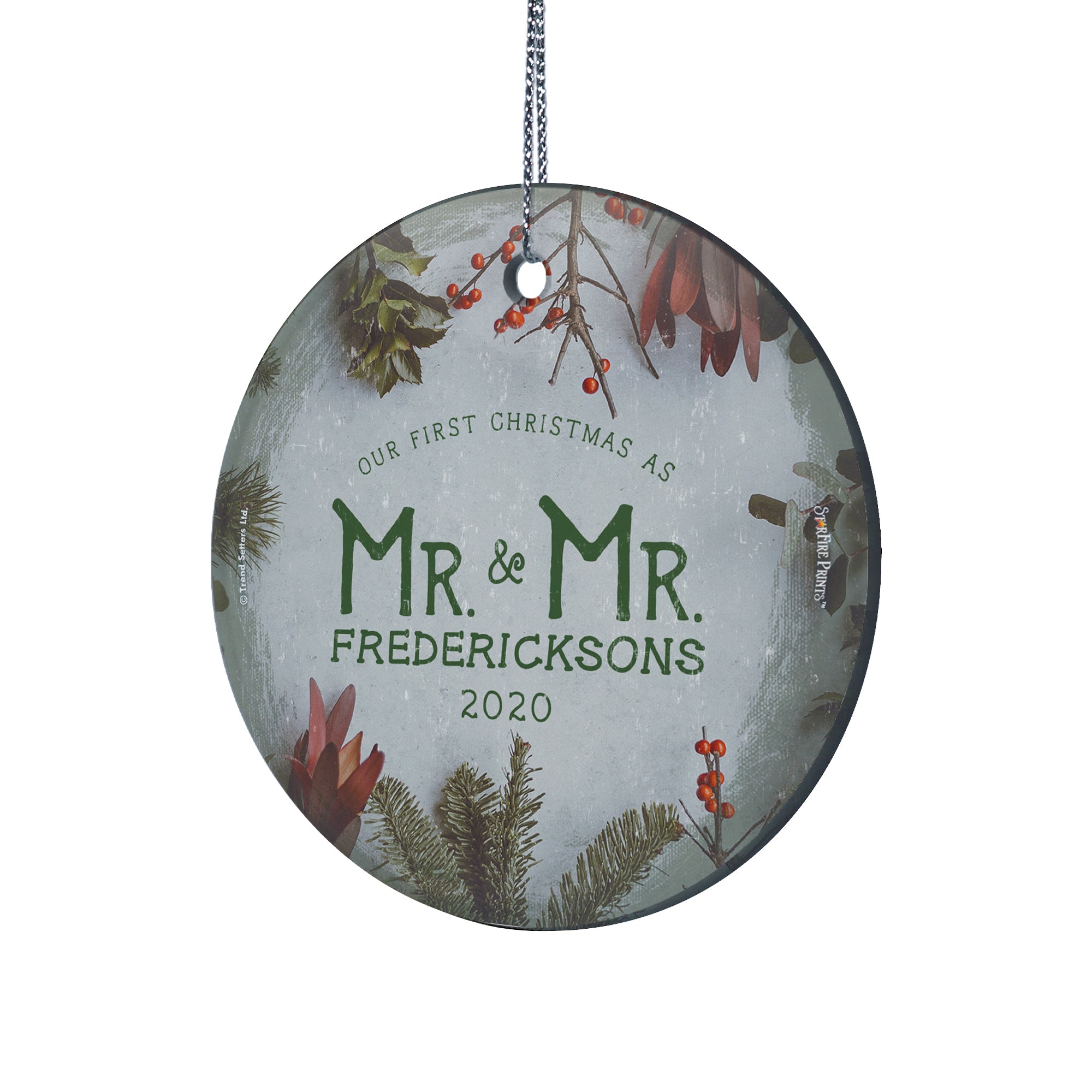 Wedding Collection (First Christmas Married as Mr. & Mr. Cranberries - Personalized) StarFire Prints Hanging Glass Print SPCIR966