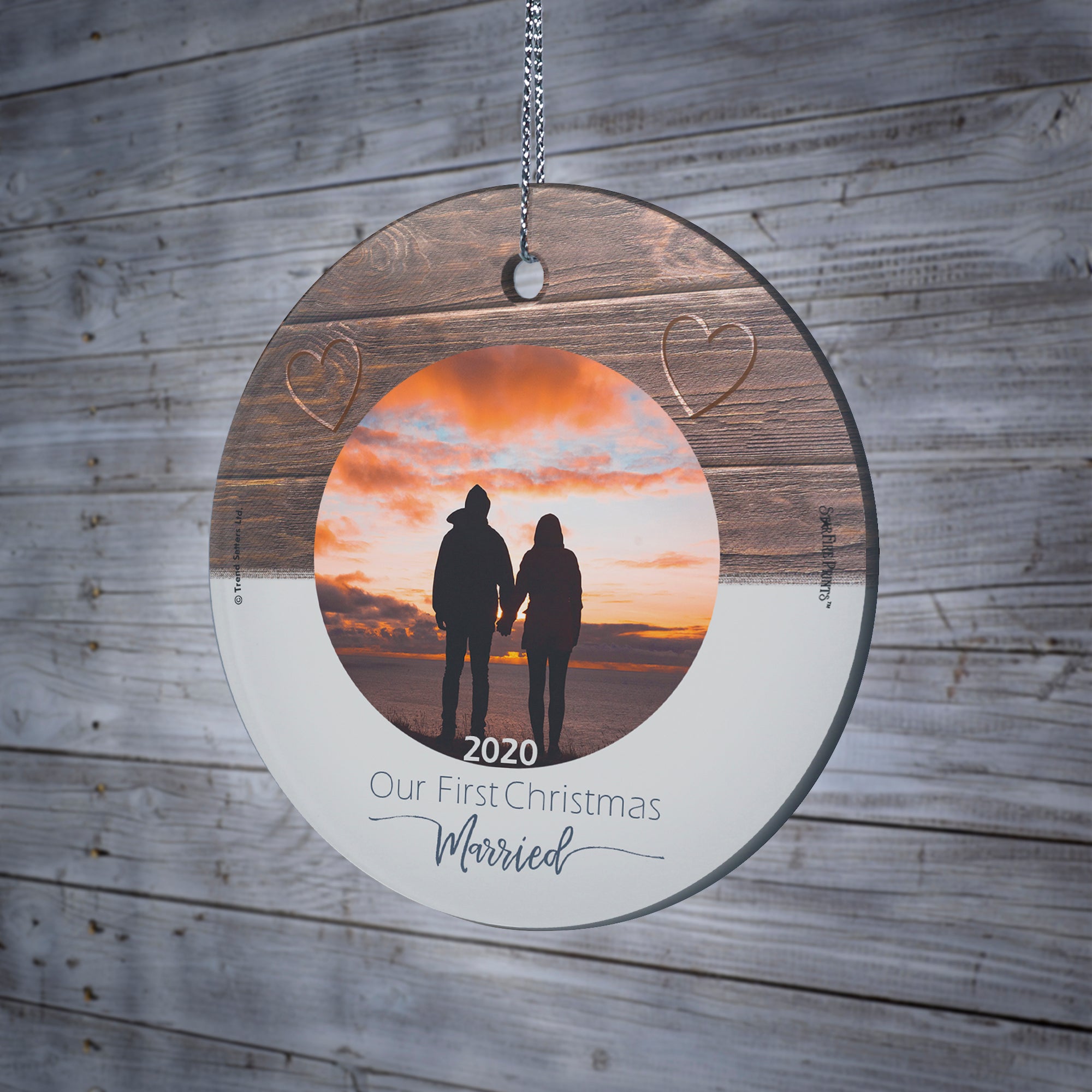Christmas Collection (First Christmas Married - Personalize with Image) StarFire Prints Hanging Glass Print