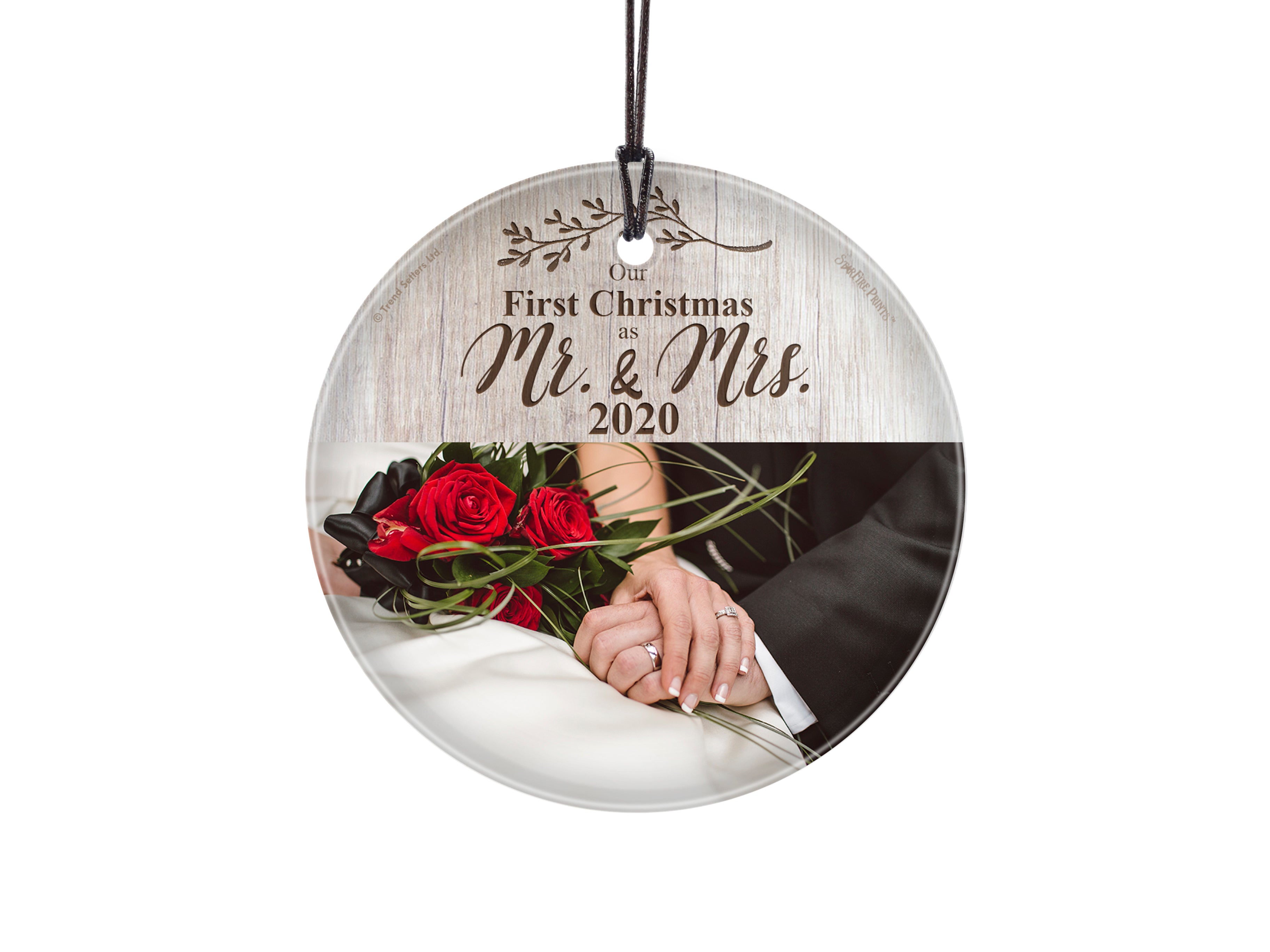 Christmas Collection (First Christmas as Mrs. & Mrs. White Wood - Personalize with Image) StarFire Prints Hanging Glass Print