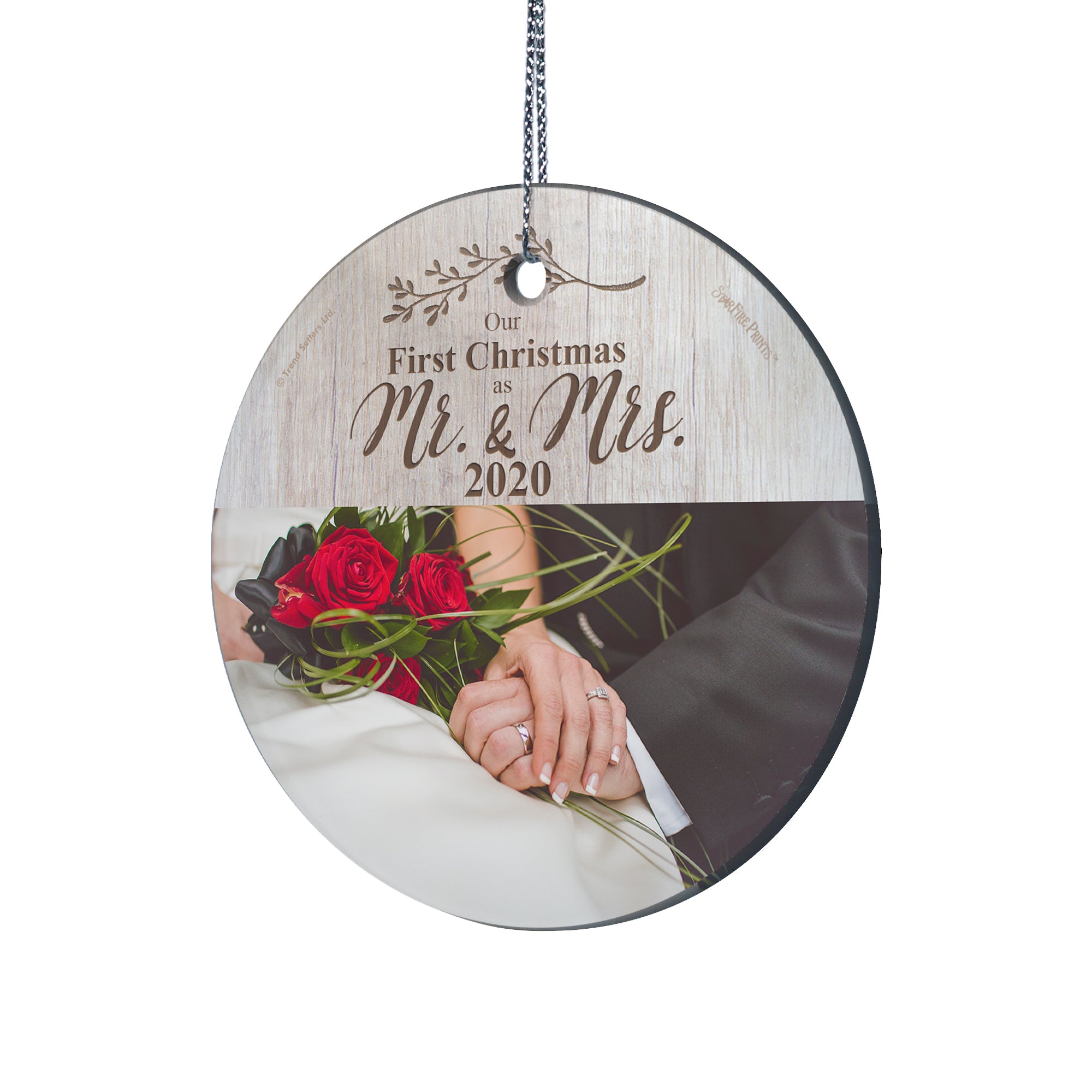 Christmas Collection (First Christmas as Mrs. & Mrs. White Wood - Personalize with Image) StarFire Prints Hanging Glass Print