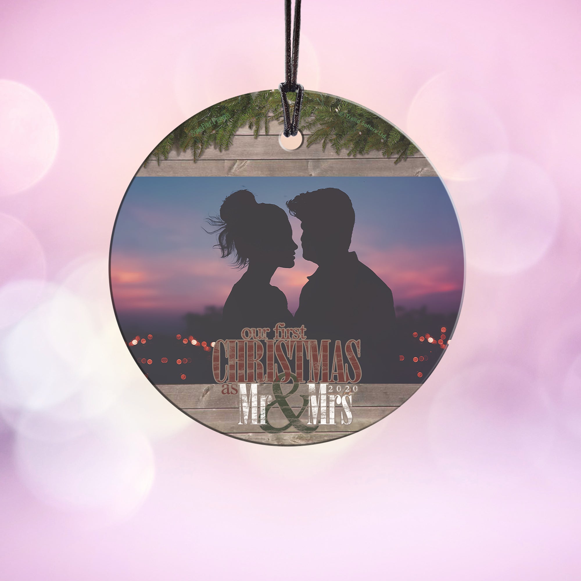 Christmas Collection (First Christmas as Mrs. & Mrs. - Personalize with Image) StarFire Prints Hanging Glass Print