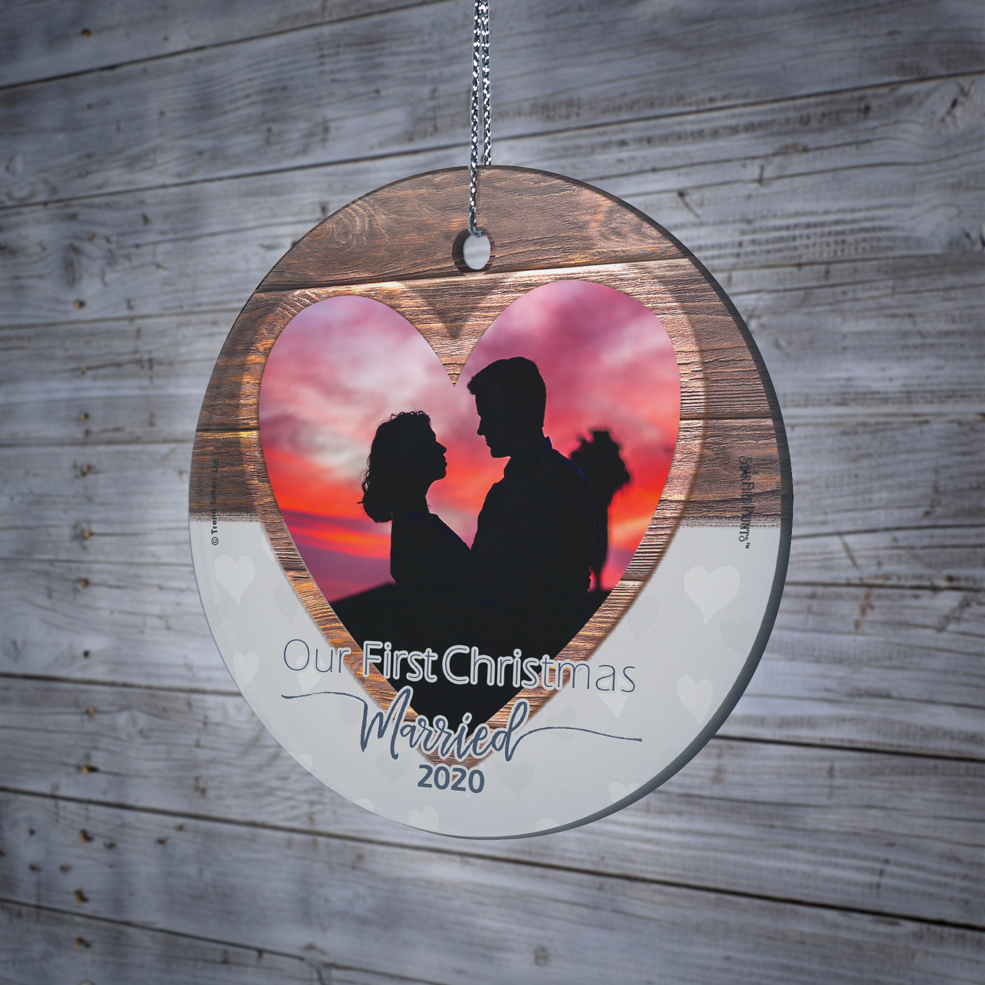 Christmas Collection (First Christmas Married - Personalize with Image) StarFire Prints Hanging Glass Print