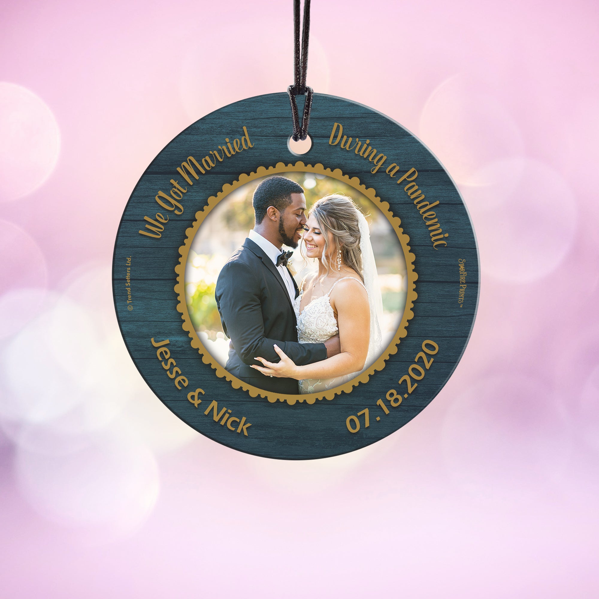 Wedding Collection (Pandemic Married - Personalize with Image) StarFire Prints Hanging Glass Print