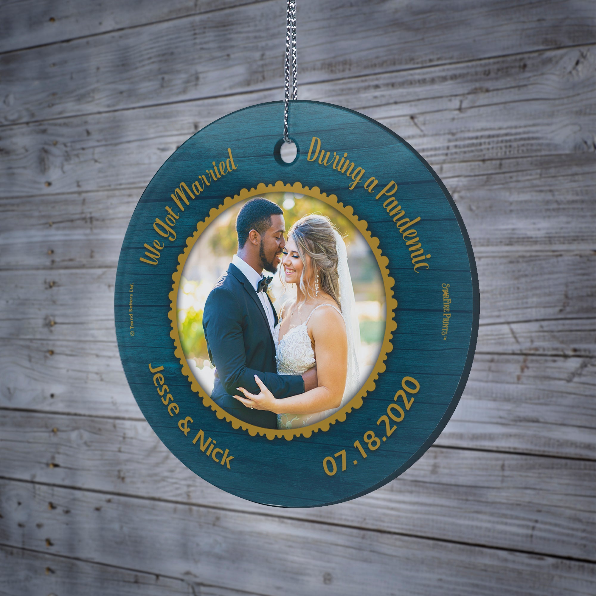 Wedding Collection (Pandemic Married - Personalize with Image) StarFire Prints Hanging Glass Print