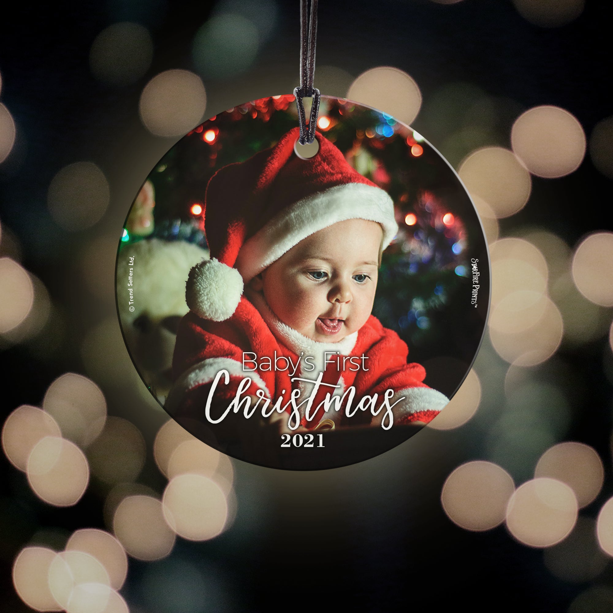 Christmas Collection (Baby's First Christmas - Personalize with Image) StarFire Prints Hanging Glass Print