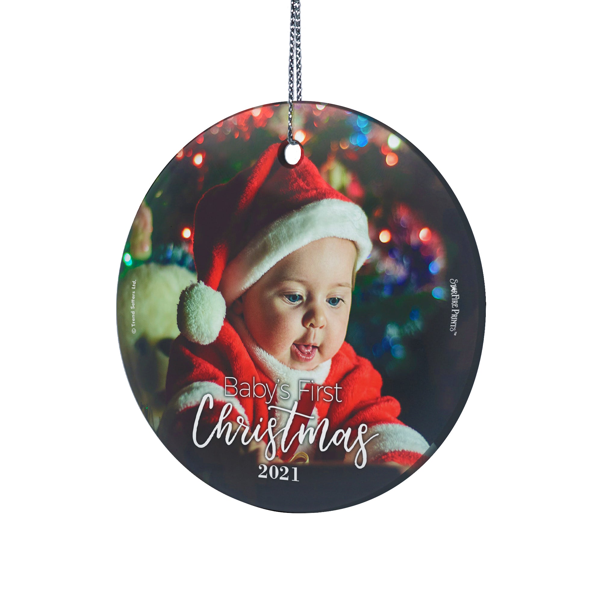 Christmas Collection (Baby's First Christmas - Personalize with Image) StarFire Prints Hanging Glass Print