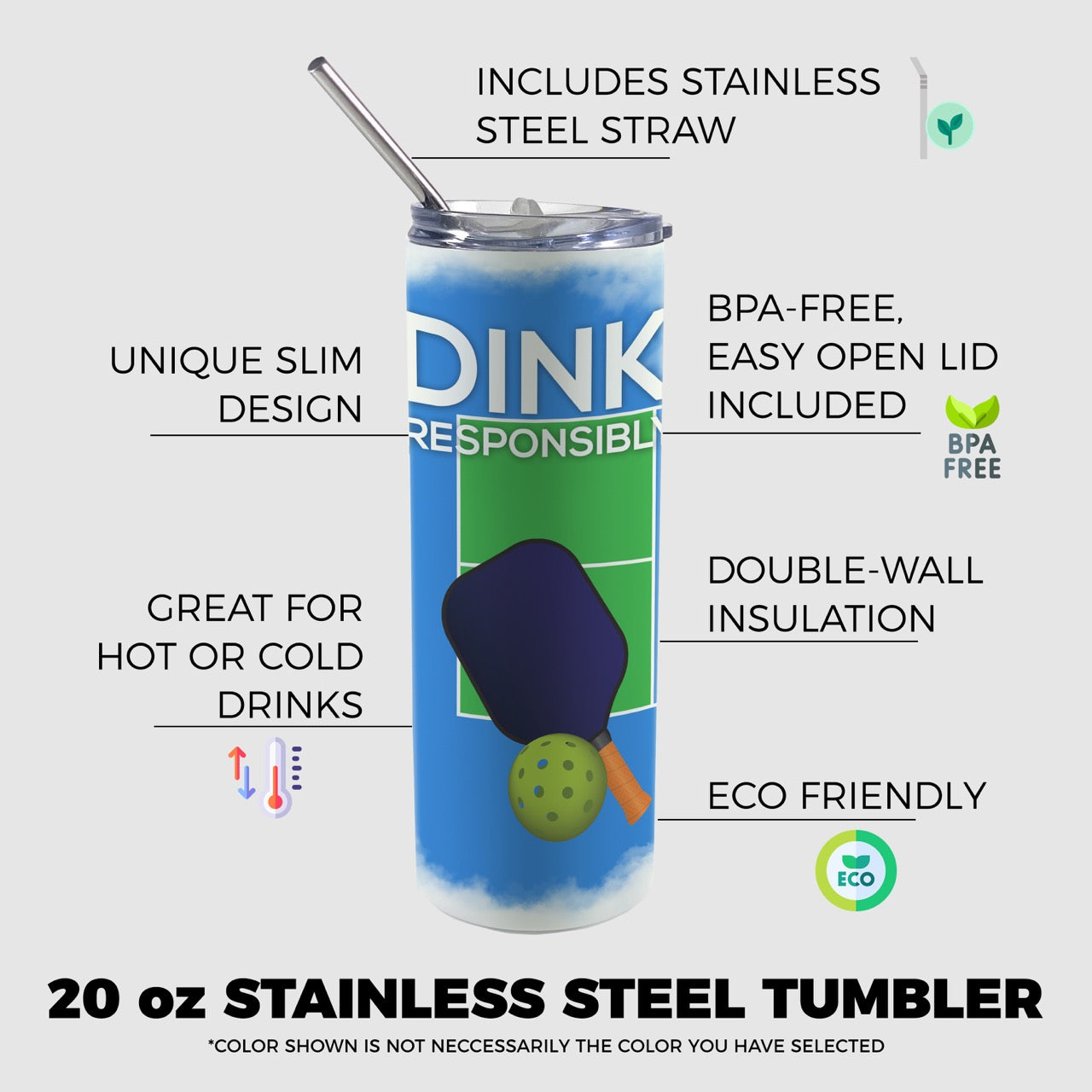 Sports Collection (Dink Responsibly - Personalized) 20 Oz Stainless Steel Travel Tumbler with Straw SSTUMW0122