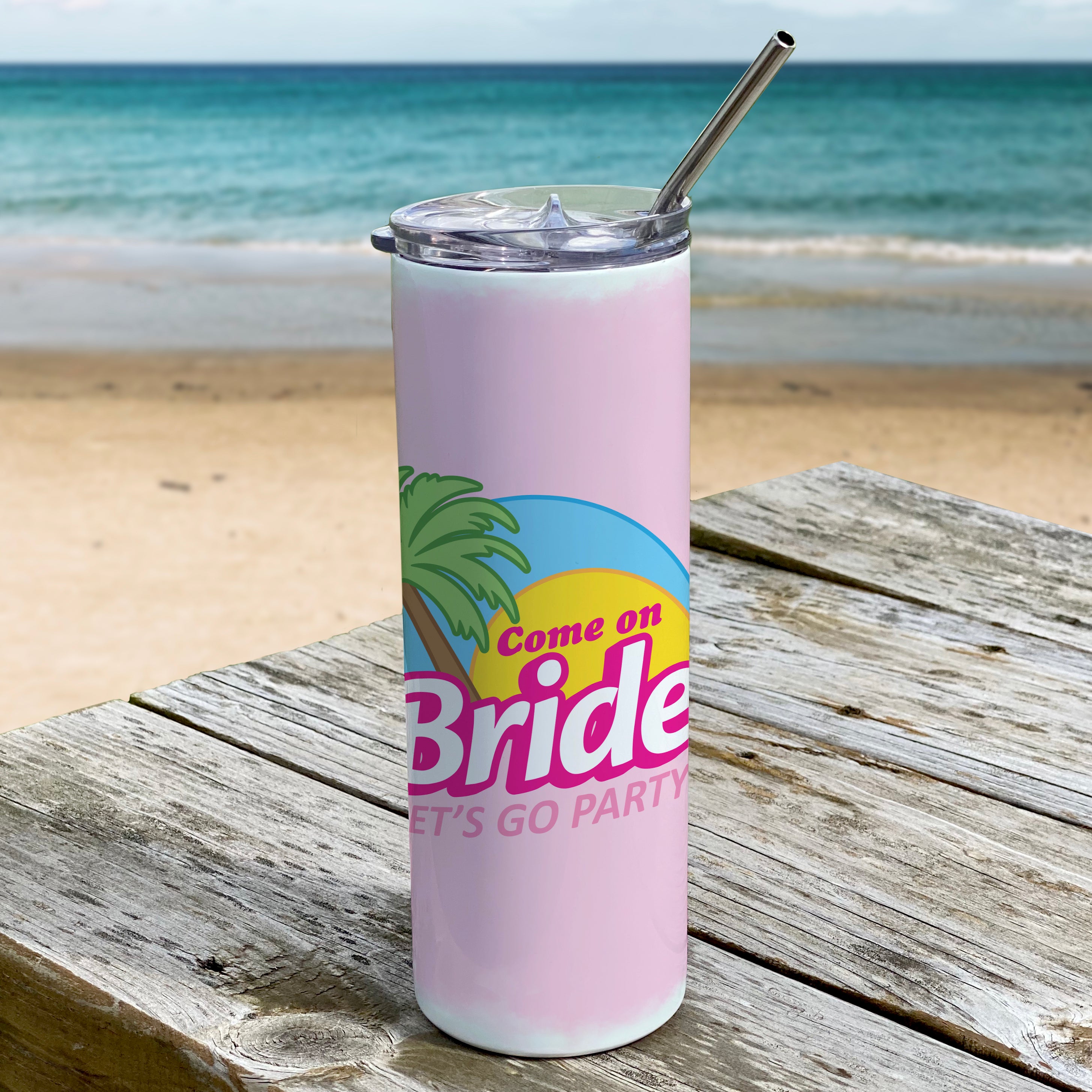 Bridal Collection (Come On Bride, Let's Go Party - Personalized) 20 oz Stainless Steel Travel Tumbler with Straw