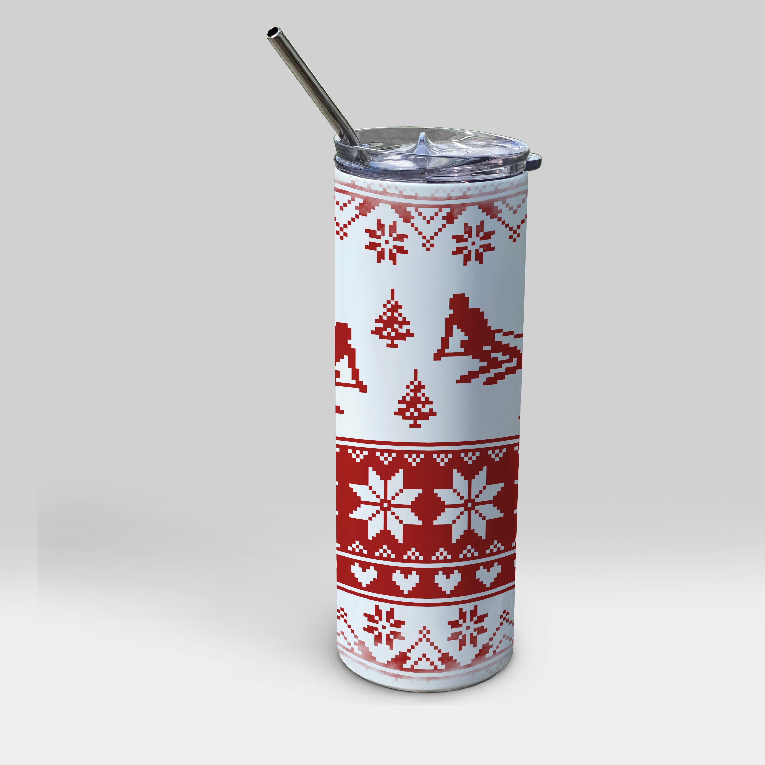 Sports Collection (Skiing Ugly Sweater - Red) 20oz Stainless Steel Tumbler with Straw