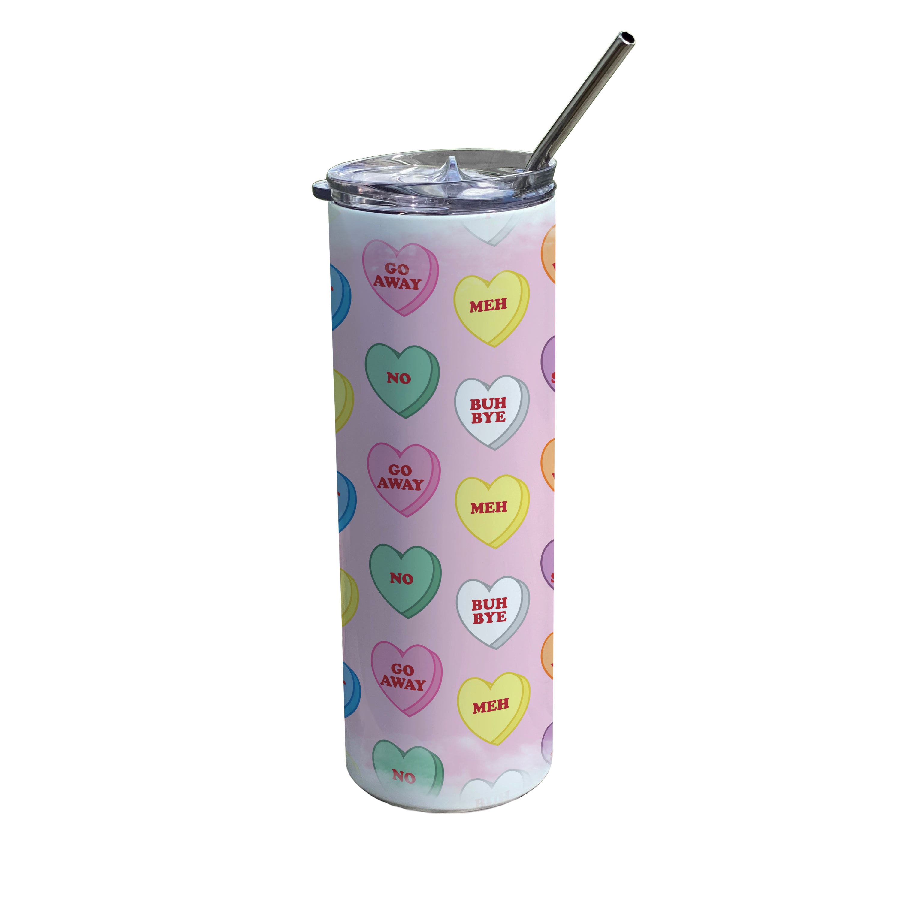 Valentine’s Day Collection (Anti-Valentine Hearts) 20 oz Stainless Steel Travel White Tumbler with Straw