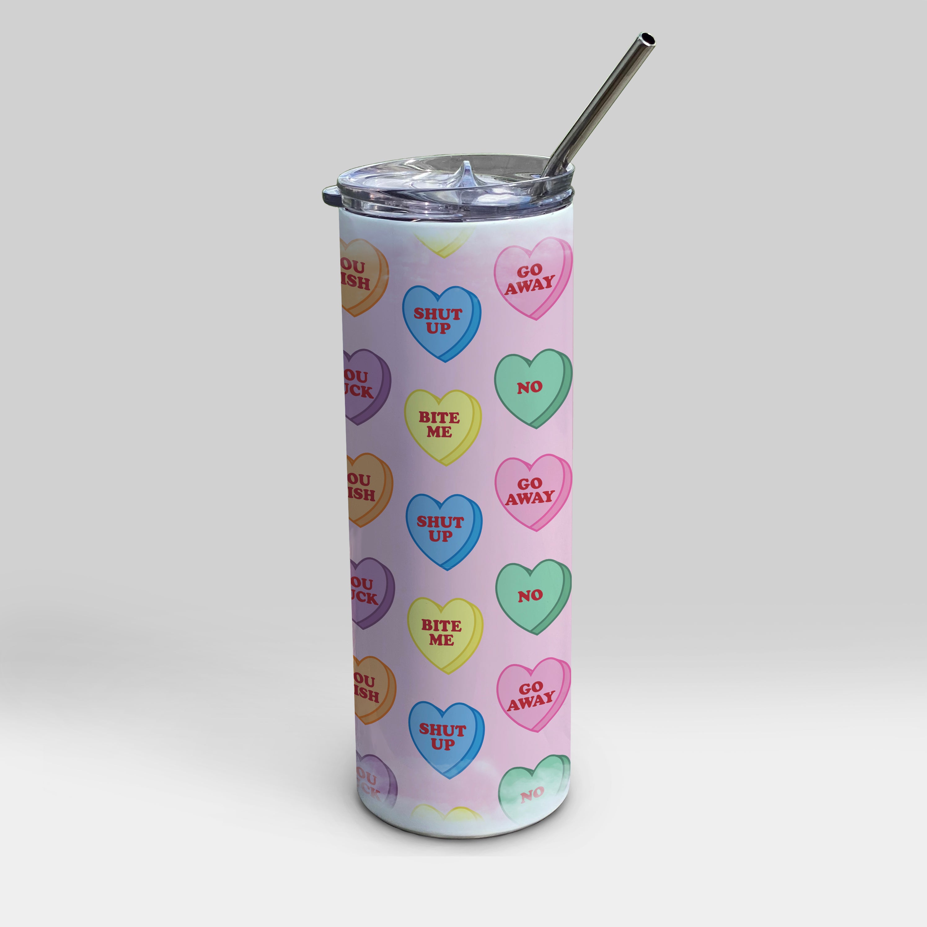Valentine’s Day Collection (Anti-Valentine Hearts) 20 oz Stainless Steel Travel White Tumbler with Straw