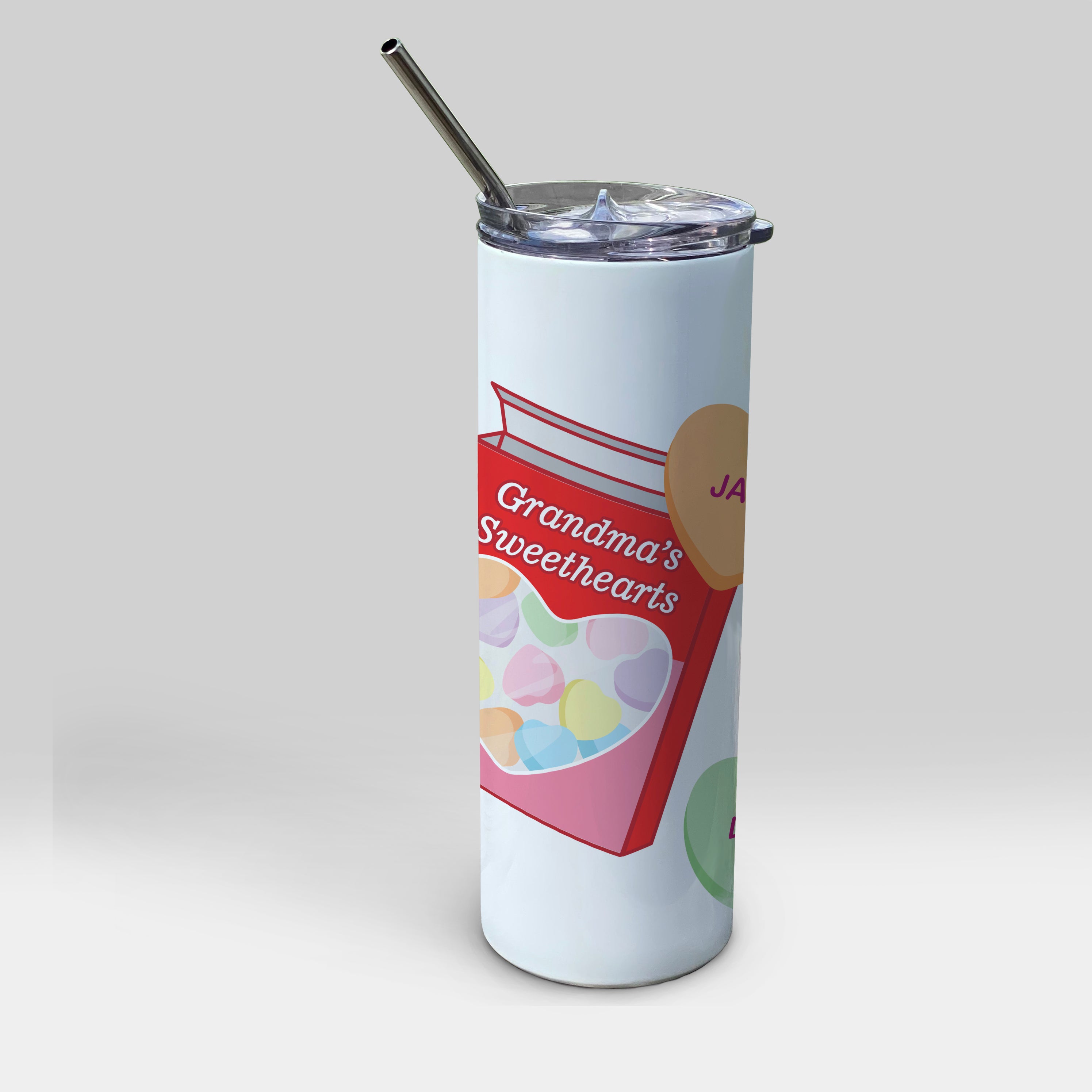 Family Collection (Grandma’s Sweethearts - Personalized) 20 oz Stainless Steel Travel White Tumbler with Straw