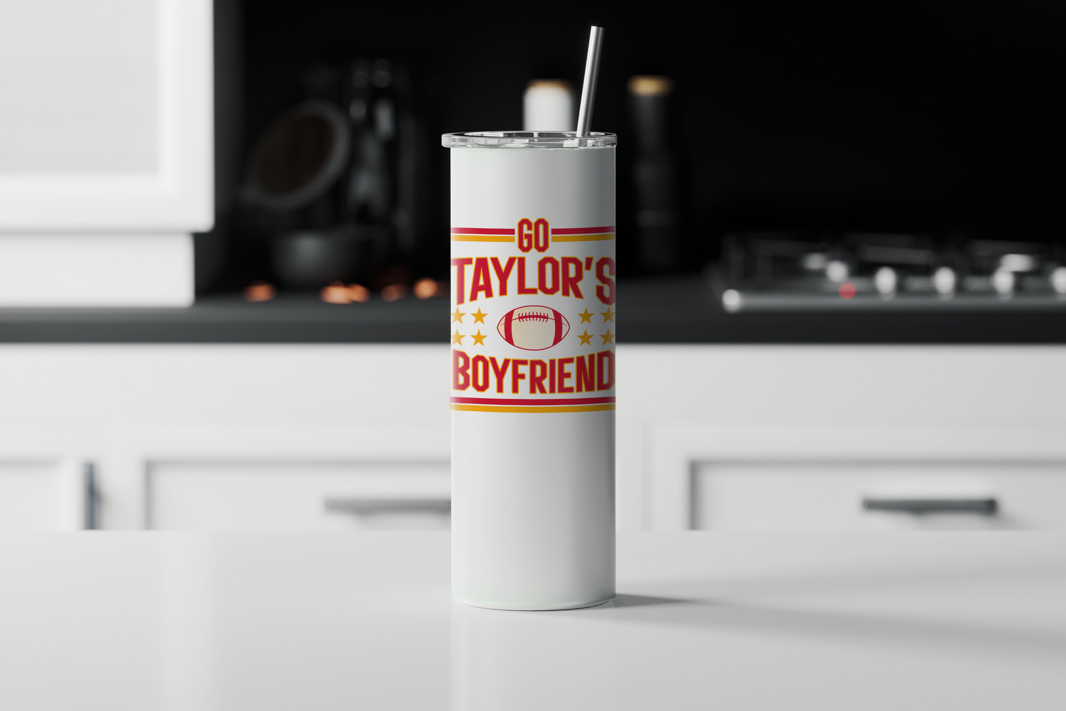 Sports Collection (Go Taylor’s Boyfriend) 20 oz Stainless Steel Travel White Tumbler with Straw