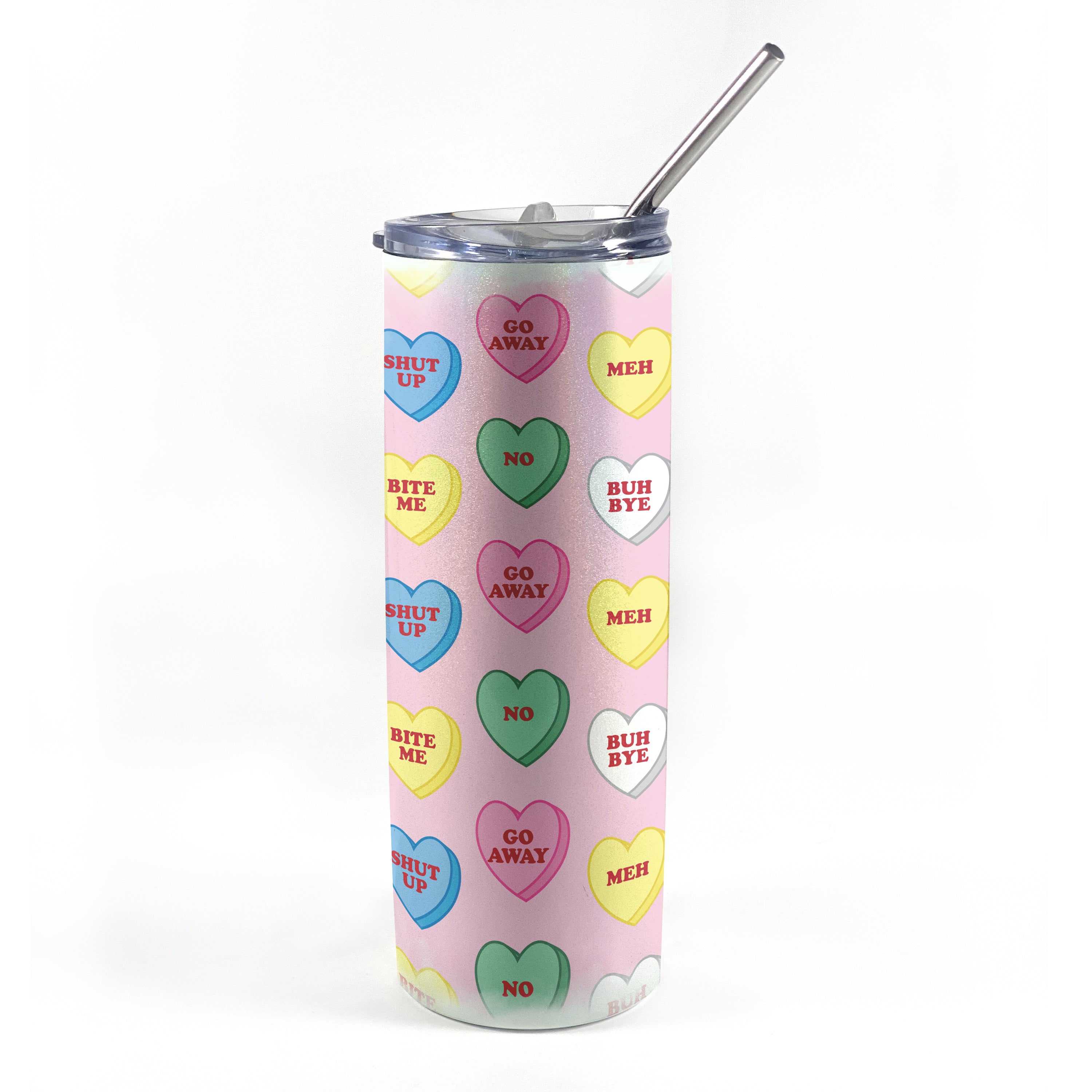 Valentine’s Day Collection (Anti-Valentine Hearts) 20 oz Stainless Steel Travel White Iridescent Tumbler with Straw