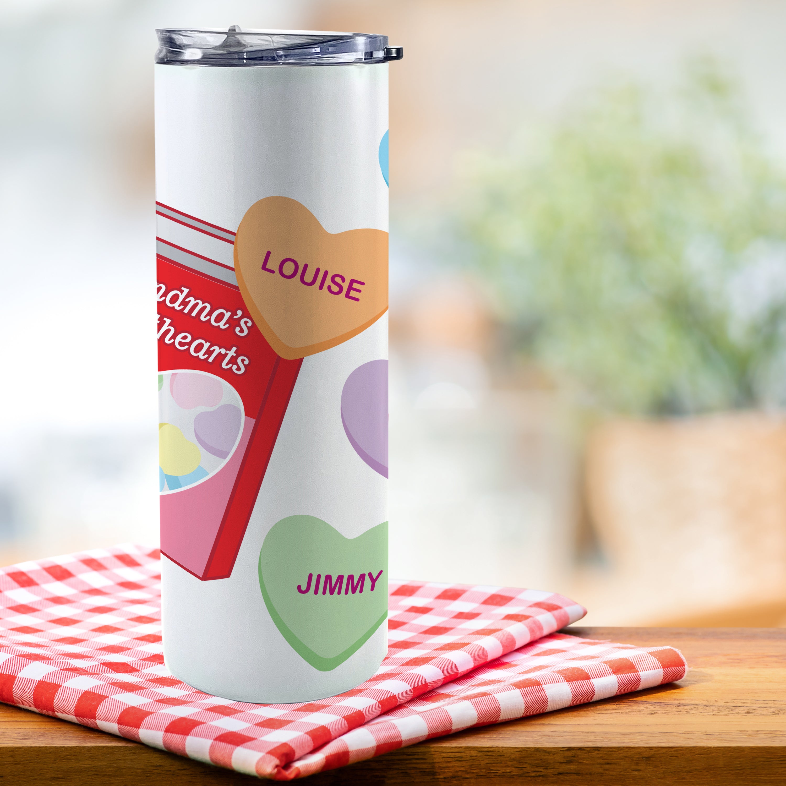 Family Collection (Grandma’s Sweethearts - Personalized) 20 oz Stainless Steel Travel White Iridescent Tumbler with Straw
