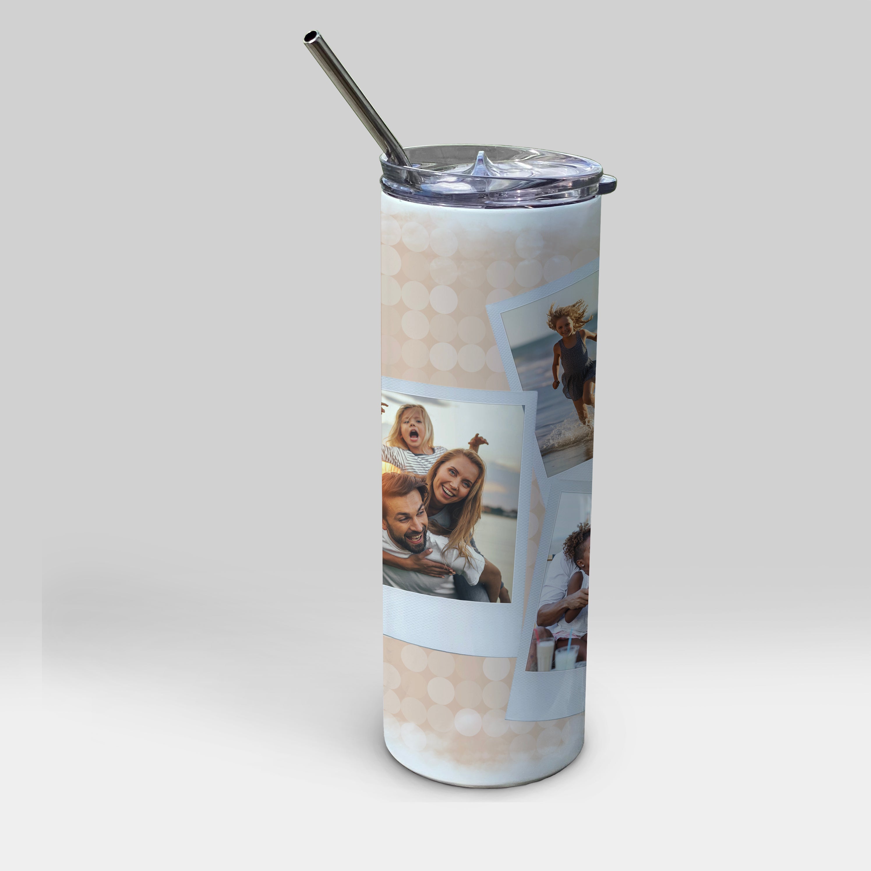 Trend Setters Original (Polaroid Pictures - Personalized) 20 oz Stainless Steel Travel White Tumbler with Straw