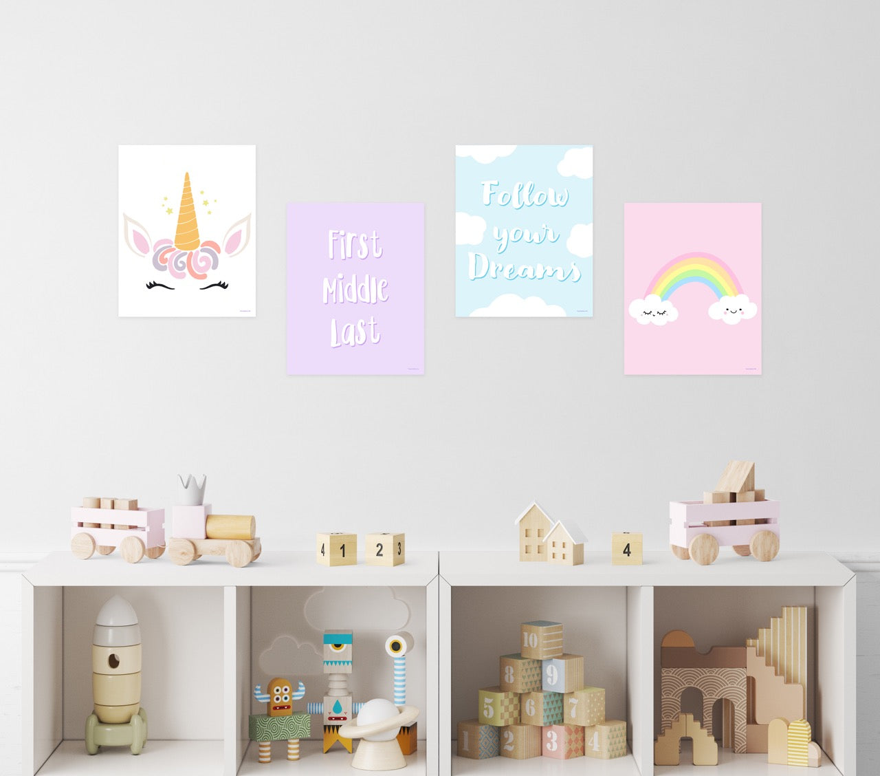 Trend Setters Original (Unicorn Dreams - Personalized) TrendyPrint™ Wall Art Set of Four TP08100062