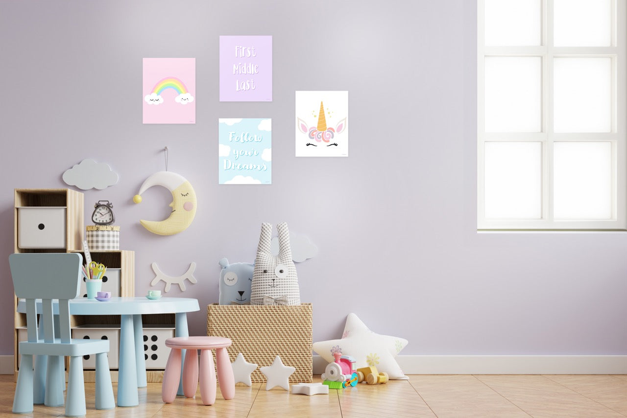 Trend Setters Original (Unicorn Dreams - Personalized) TrendyPrint™ Wall Art Set of Four TP08100062