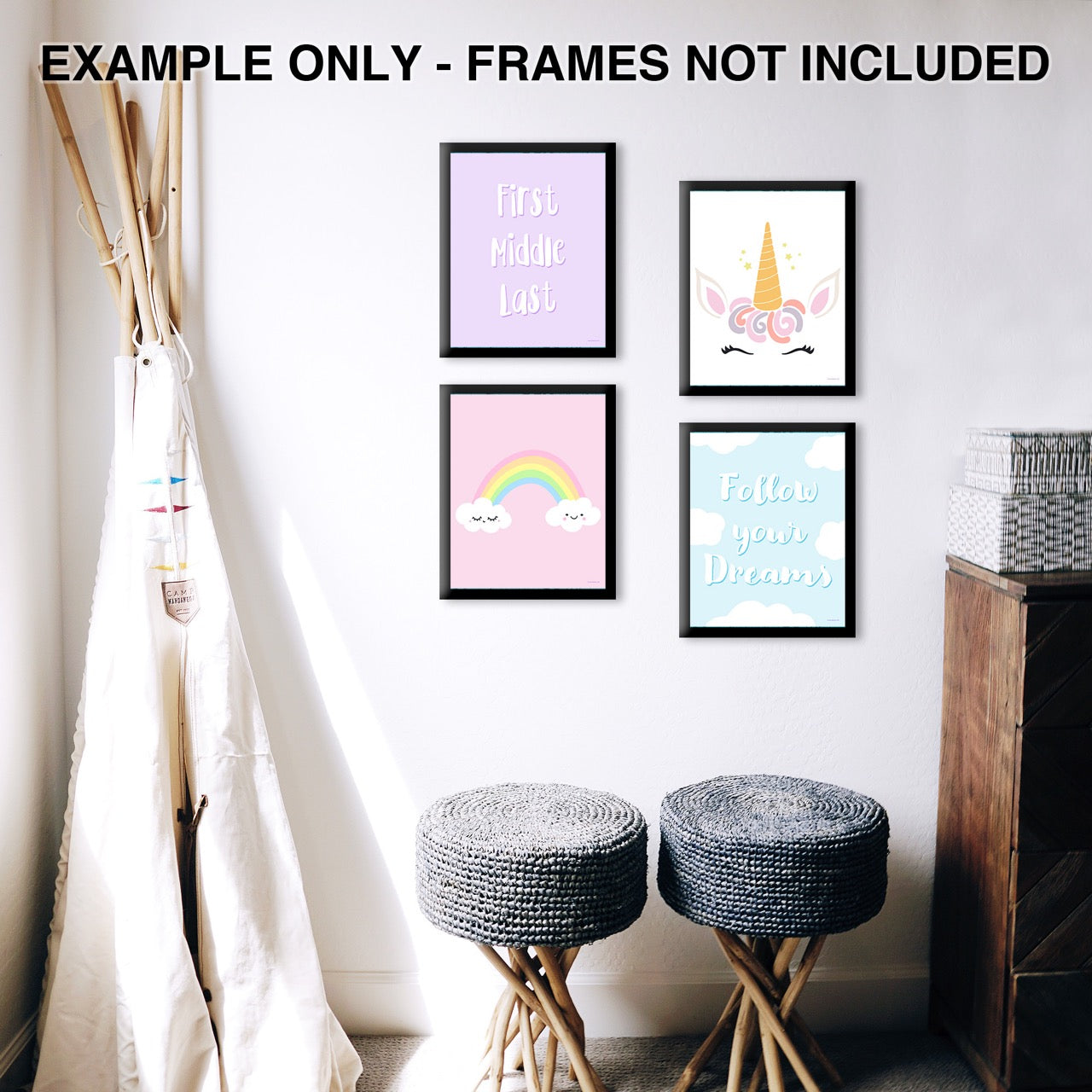 Trend Setters Original (Unicorn Dreams - Personalized) TrendyPrint™ Wall Art Set of Four TP08100062