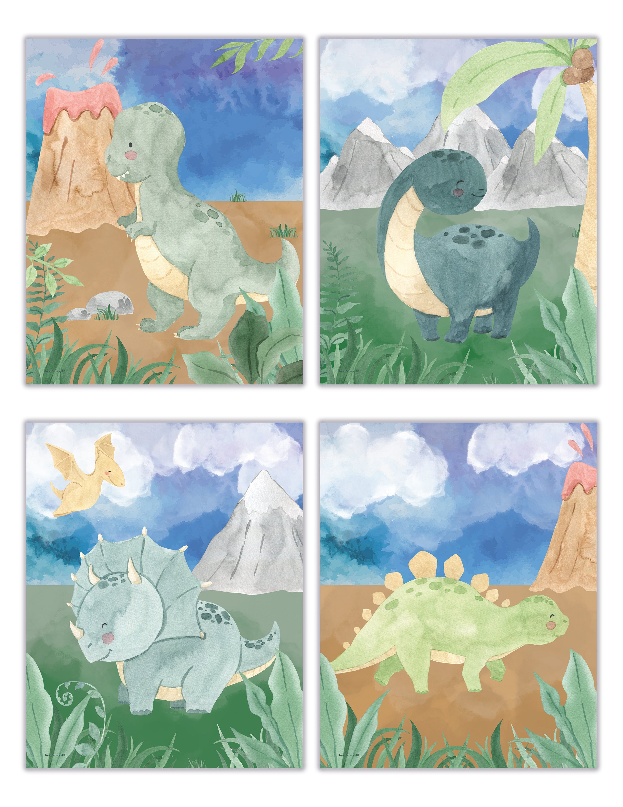 Kids Collection (Dinosaurs Watercolor) TrendyPrint™ Wall Art Set of Four