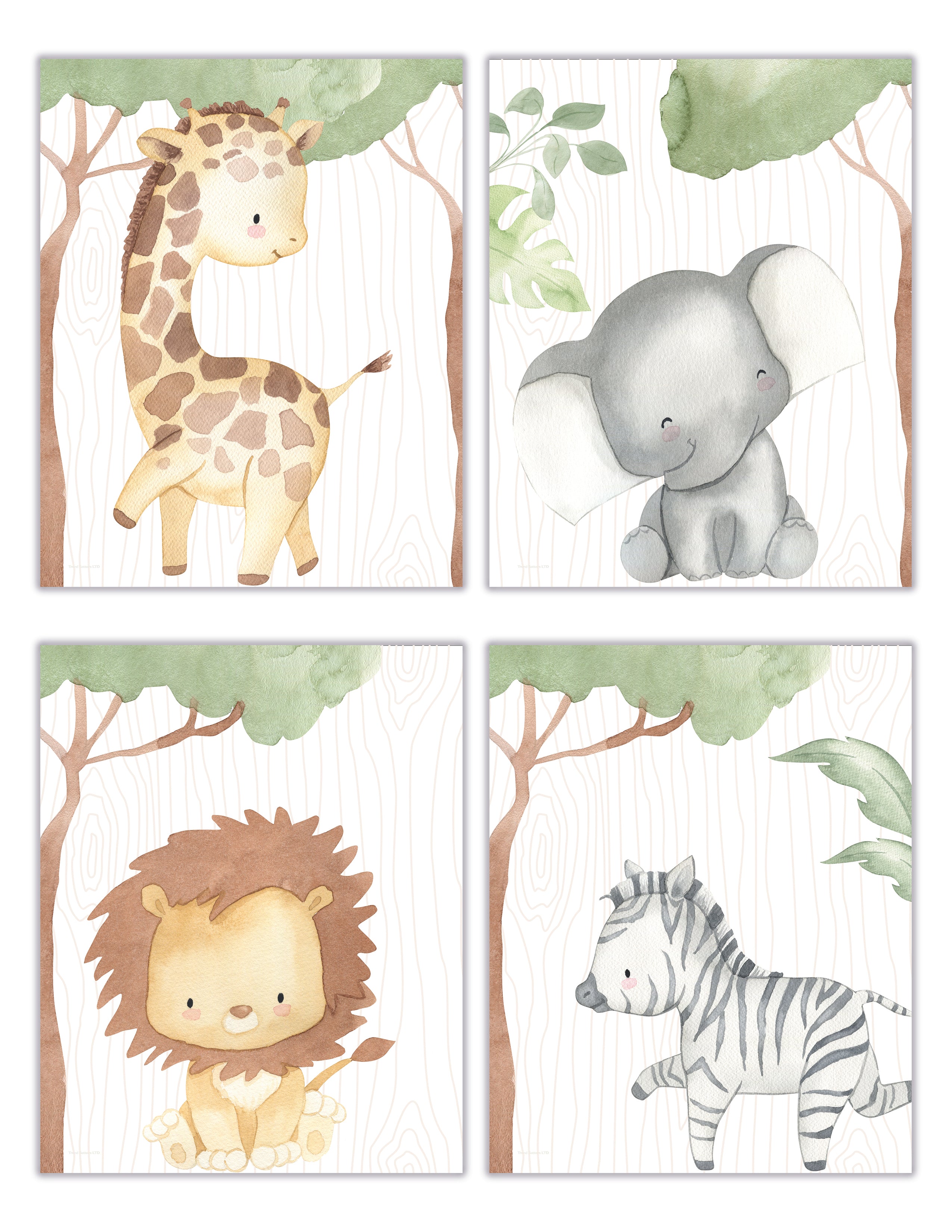 Kids Collection (Safari Animals) TrendyPrint™ Wall Art Set of Four