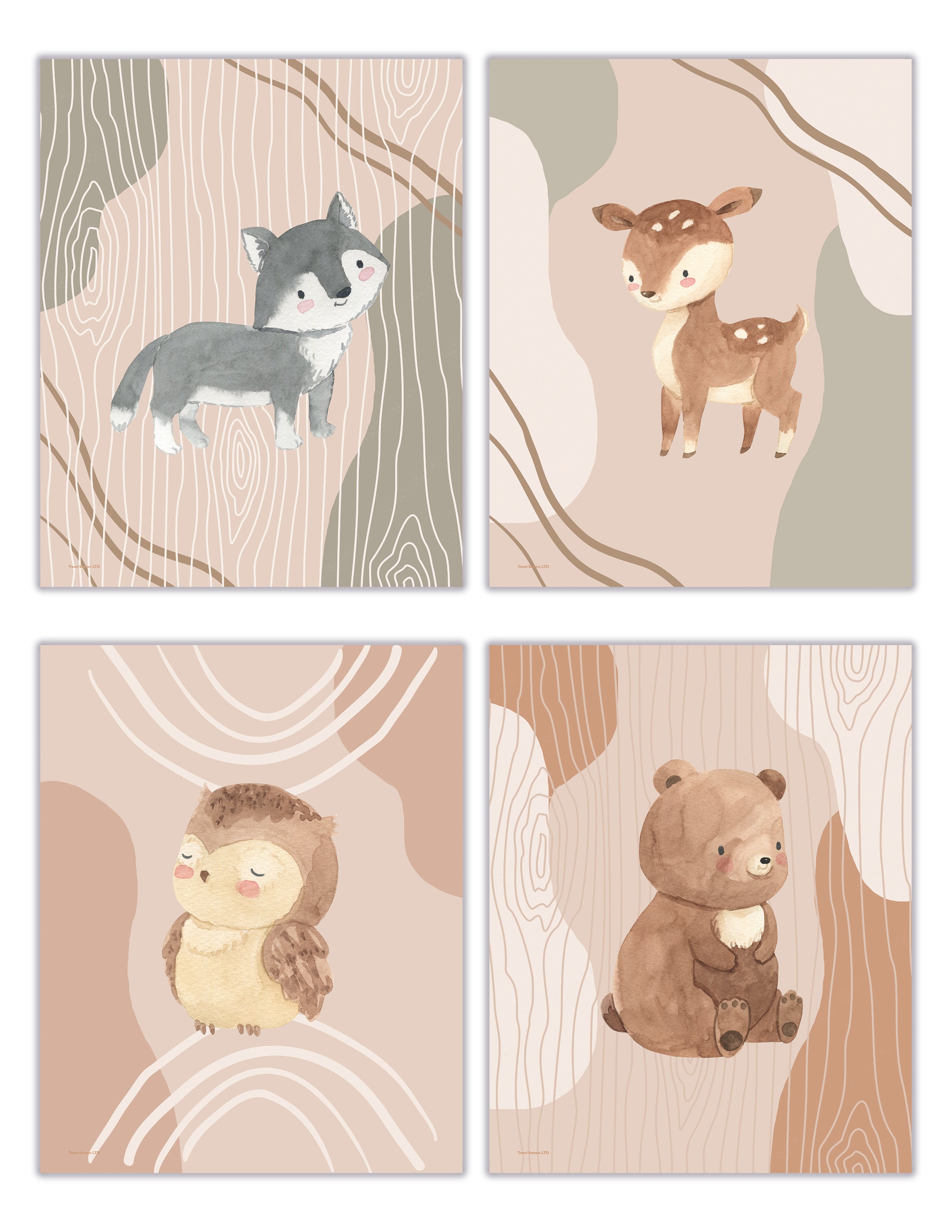 Kids Collection (Boho Woodland Animals) TrendyPrint™ Wall Art Set of Four