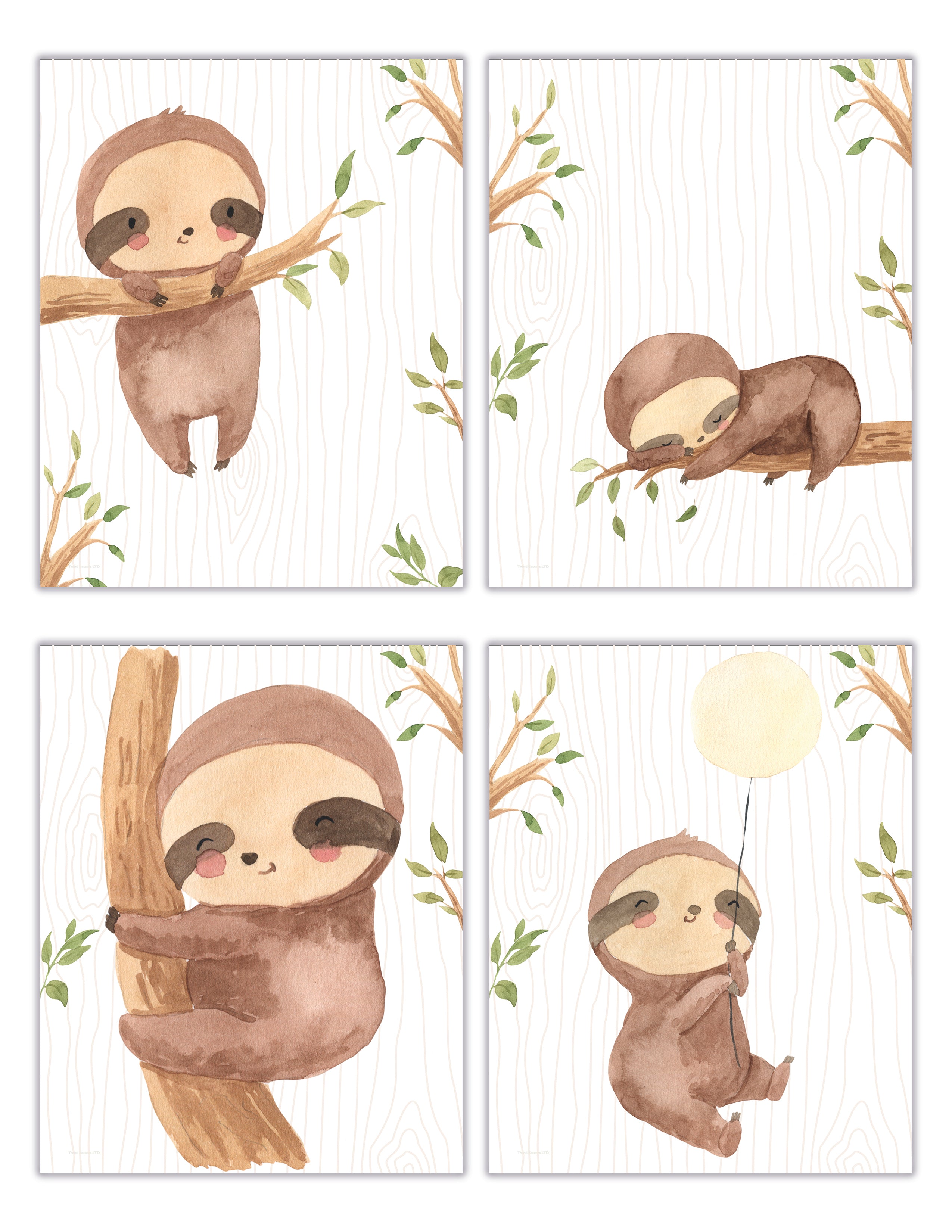 Kids Collection (Baby Sloth) TrendyPrint™ Wall Art Set of Four