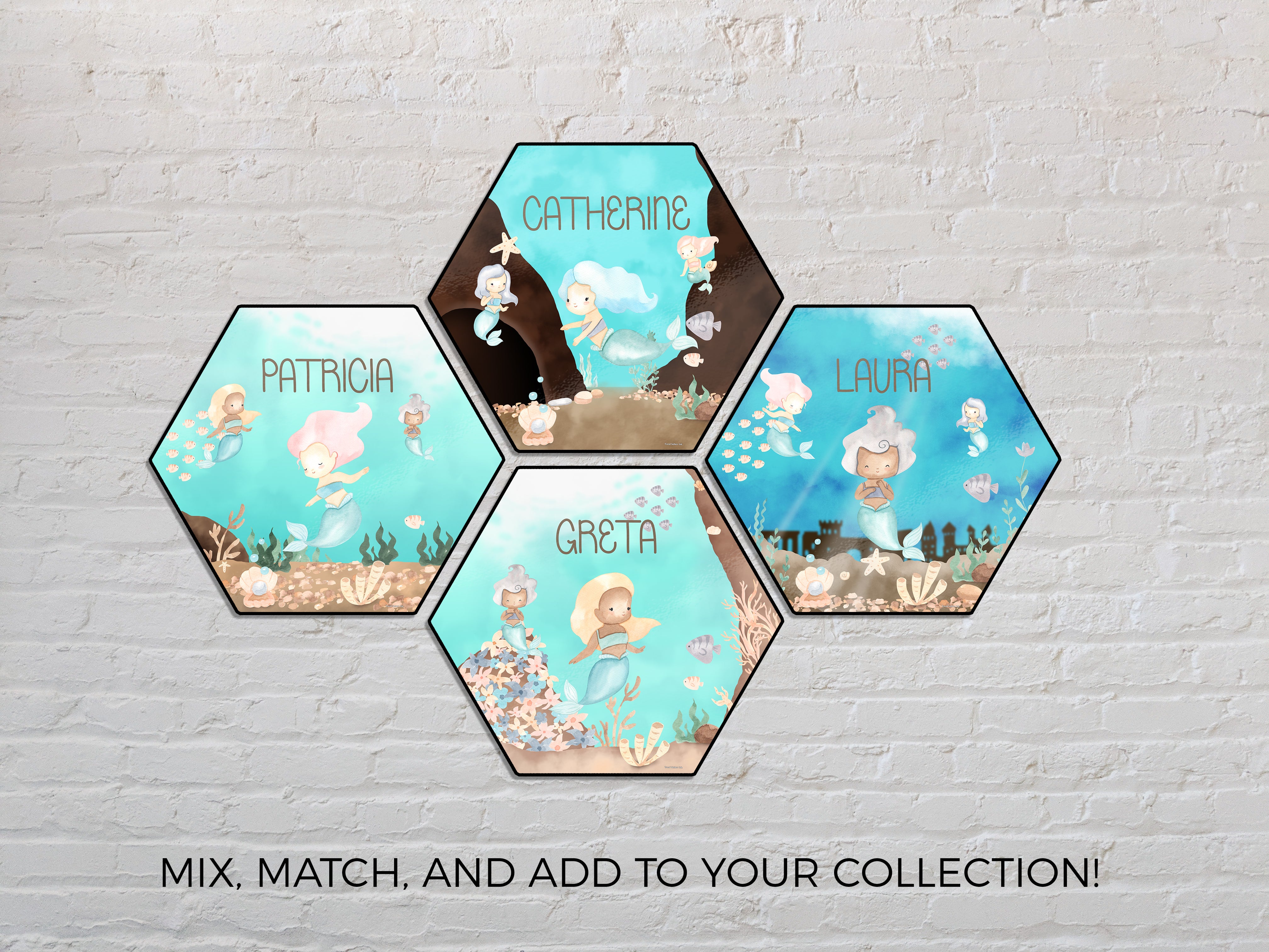 Kids Collection (Mermaid Nursery - Personalized) Hexagon KNEXAGON™ Wood Print