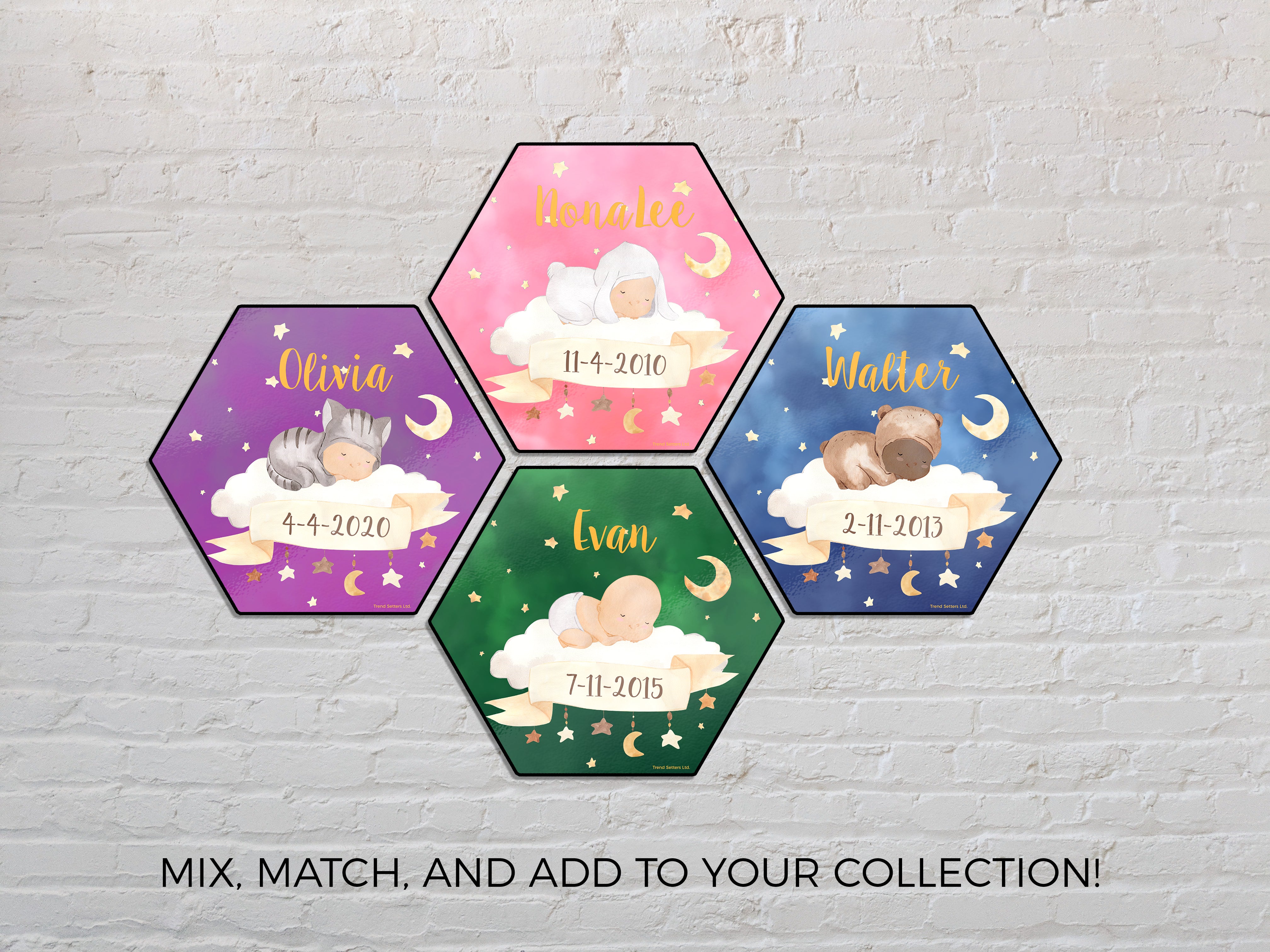 Kids Collection (Boho Baby Nursery - Personalized) KNEXAGON™ Hexagon Wood Print